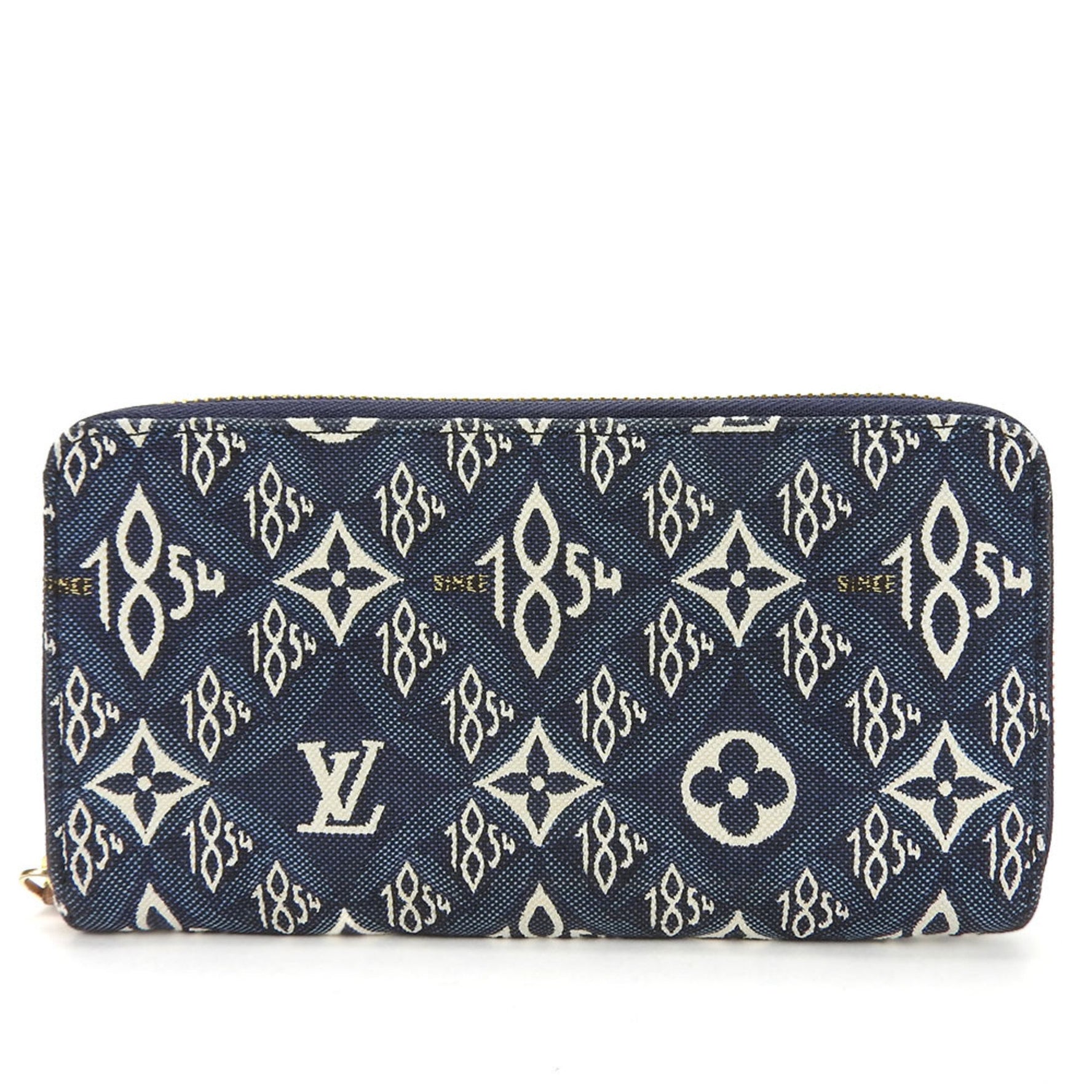 Louis Vuitton Round Long Wallet Zip Monogram Jacquard SINCE 1854 Blue Leather Women Men LV Around