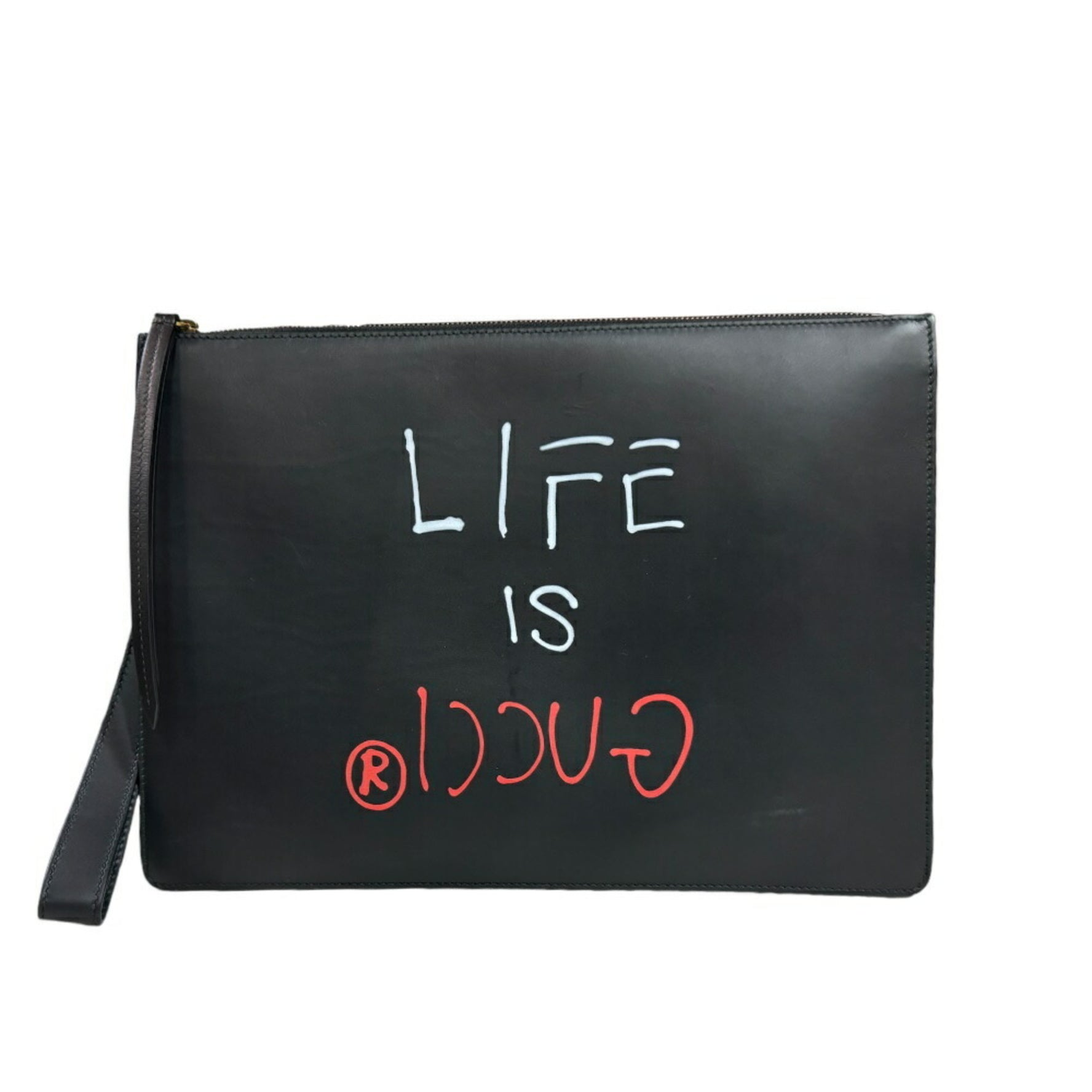 Gucci Ghost Clutch Bag Leather Black Men's GUCCI