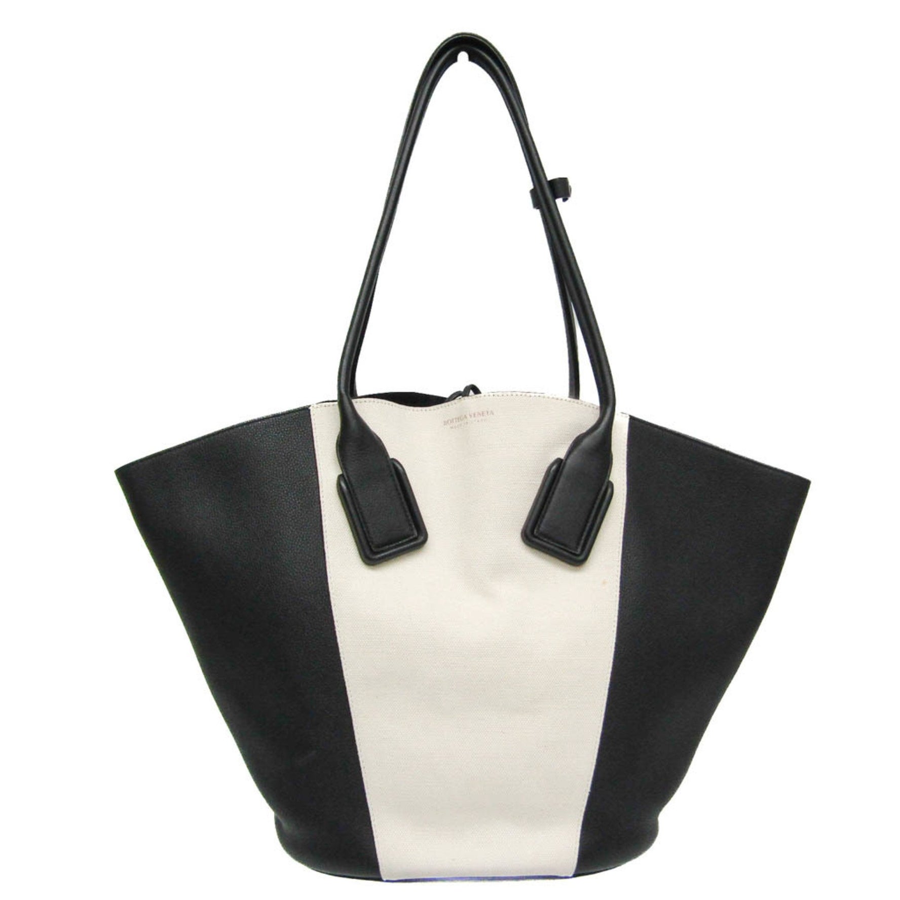 Bottega Veneta Basket Large Leather,Canvas Tote Bag Black,Off-white
