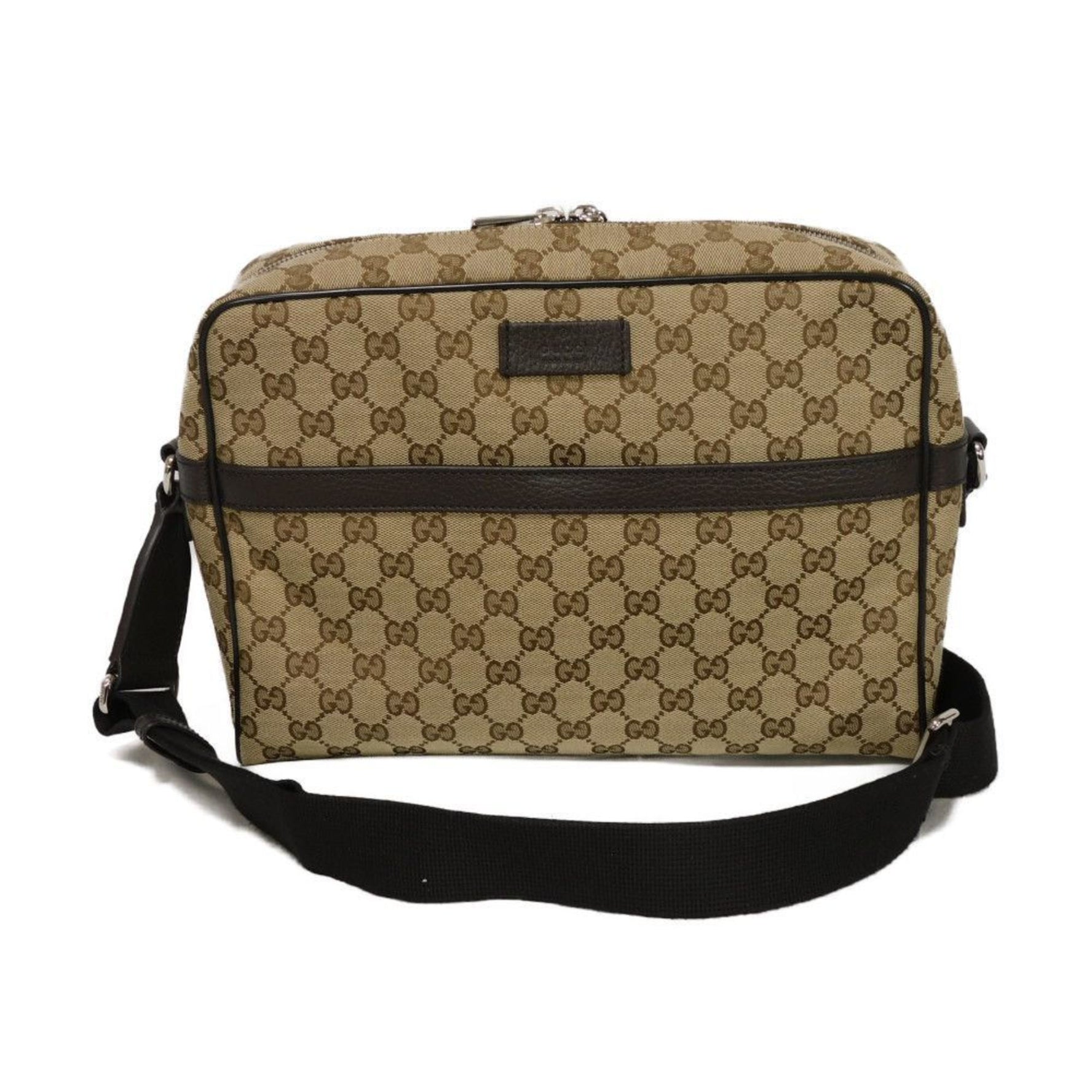 Gucci GG Canvas Shoulder Bag, Brown Calfskin Crossbody Bag with Embossed 9886, Men's and