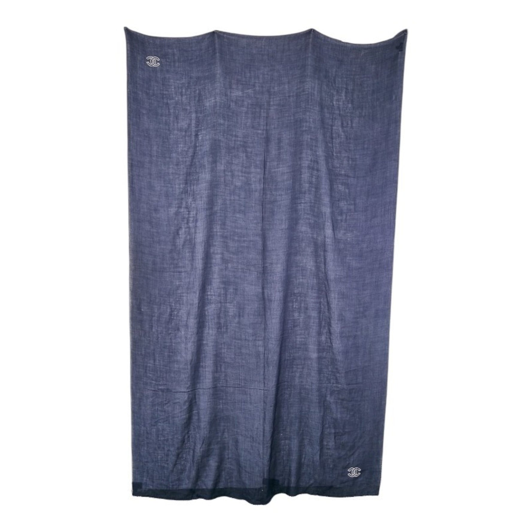 Chanel Coco Mark Shawl Stole Navy White Cashmere Women's CHANEL