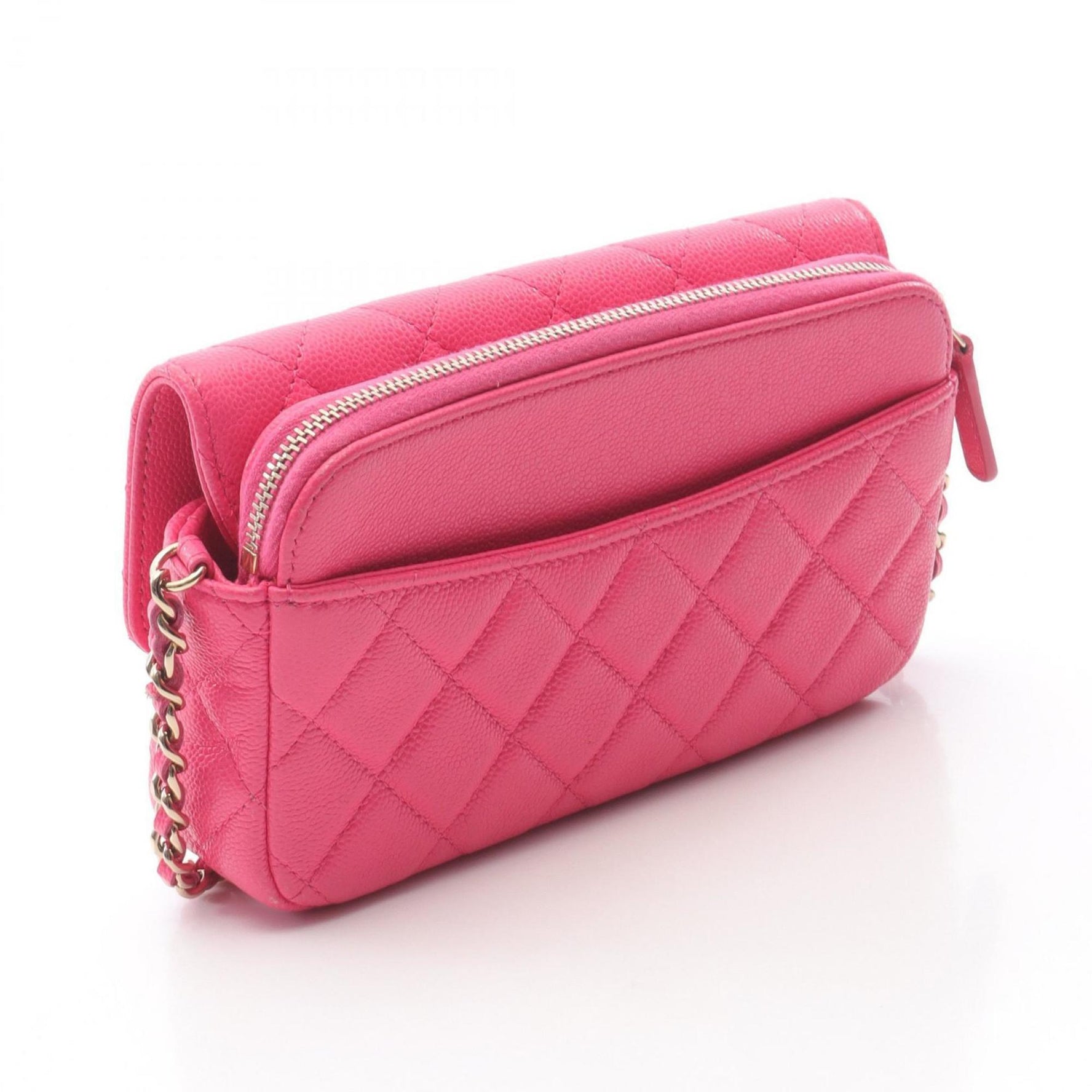 CHANEL Matelasse Chain Phone Case Wallet Shoulder Bag in Calfskin Leather