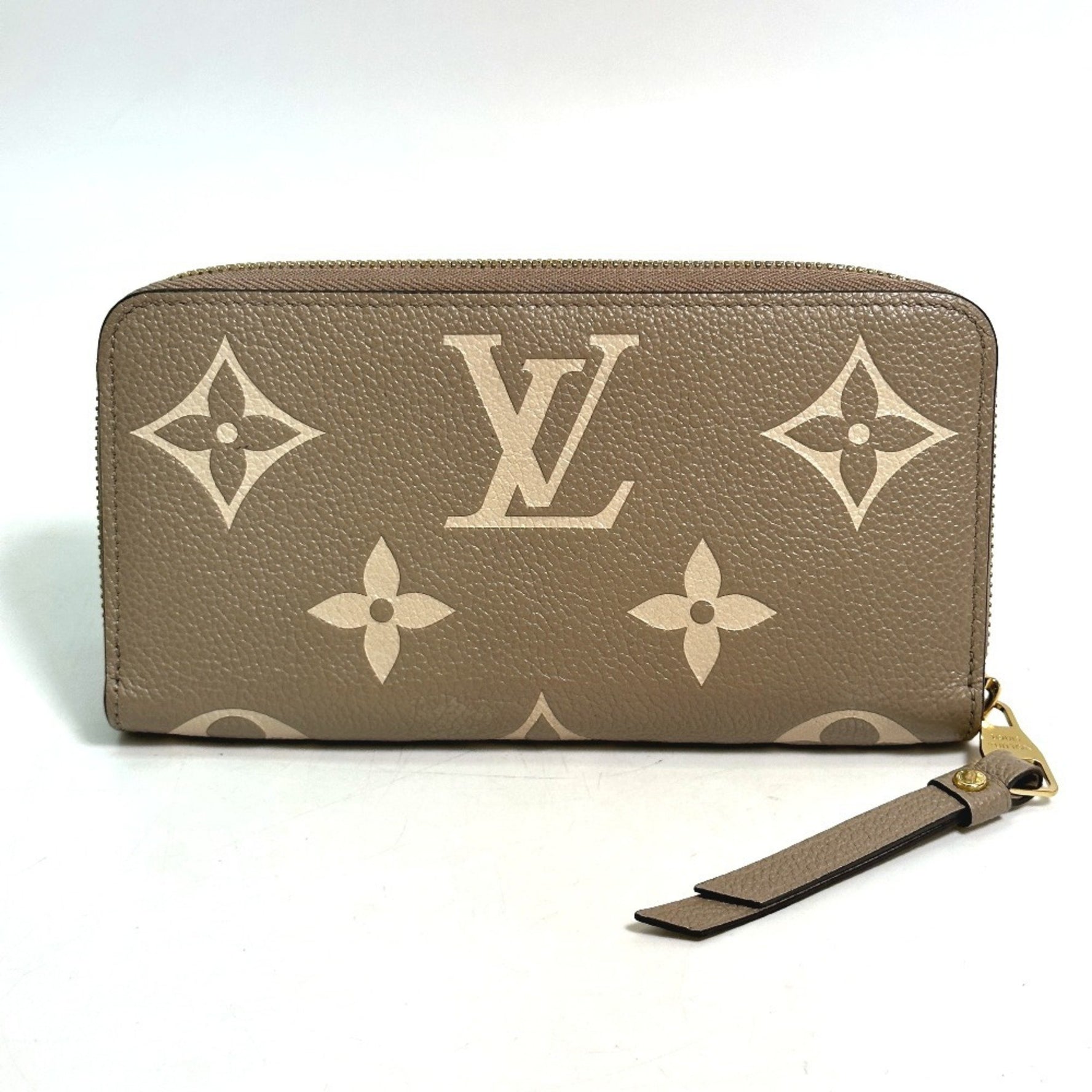 LOUIS VUITTON M69794 Monogram Empreinte Two-Tone Zippy Wallet, Round Zipper Long Leather, Women's, Tourterelle, Creme Beige