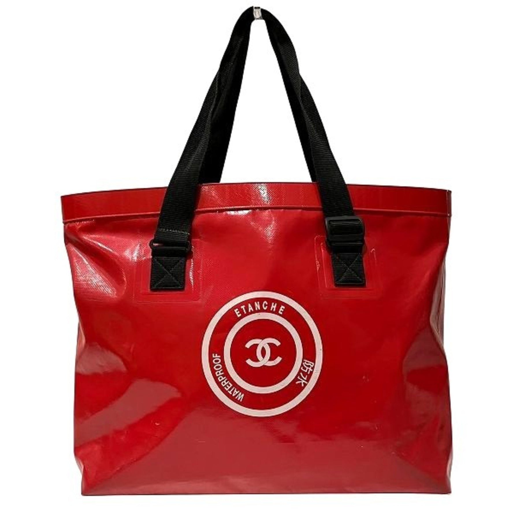 CHANEL Red Vinyl Waterproof Coco Mark Tote Bag