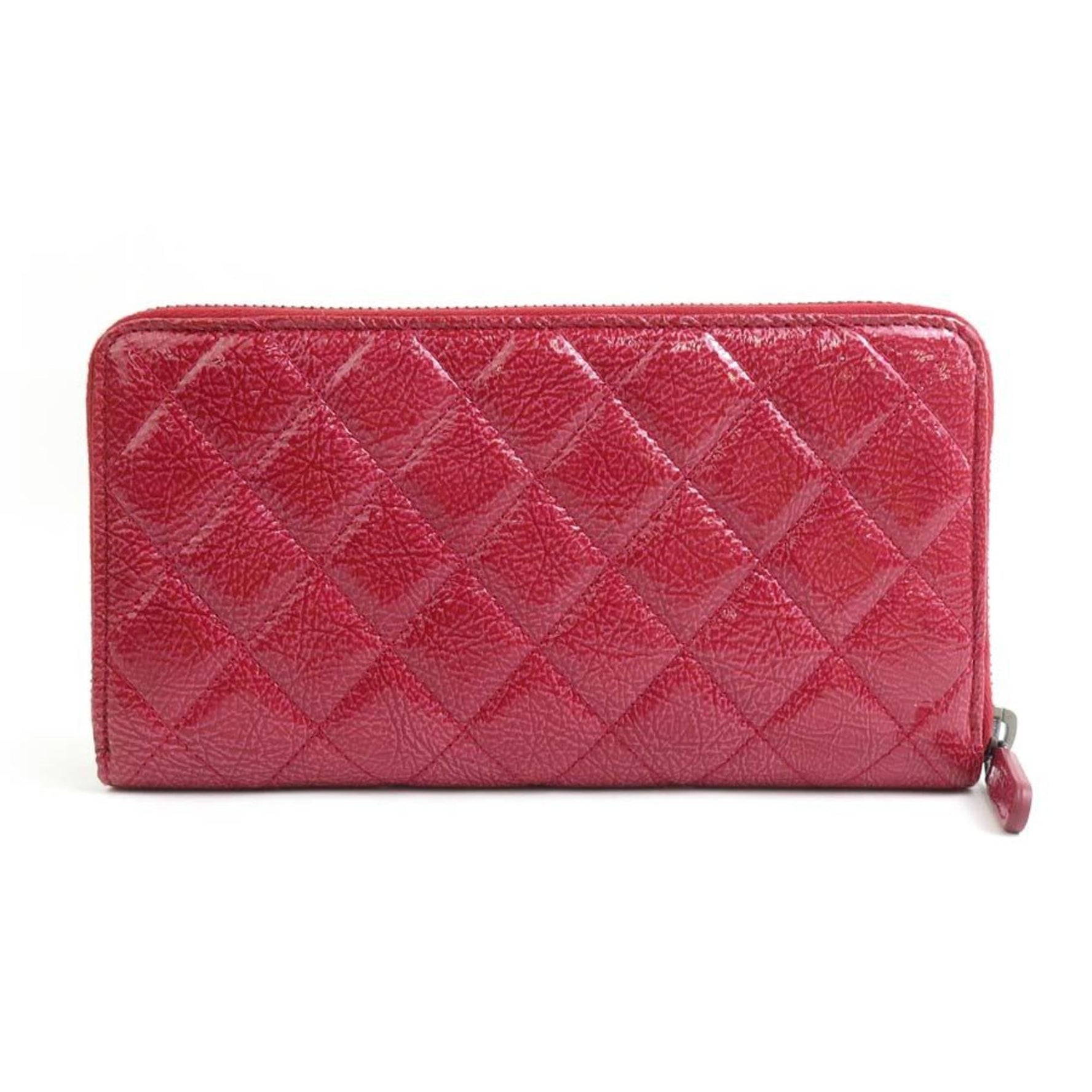 CHANEL round long wallet patent leather pink red ladies r10347a