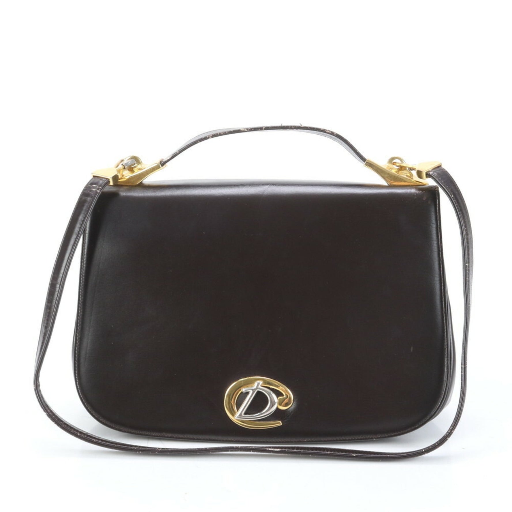 Christian Dior Leather Shoulder Bag Tote Handbag Black Women's