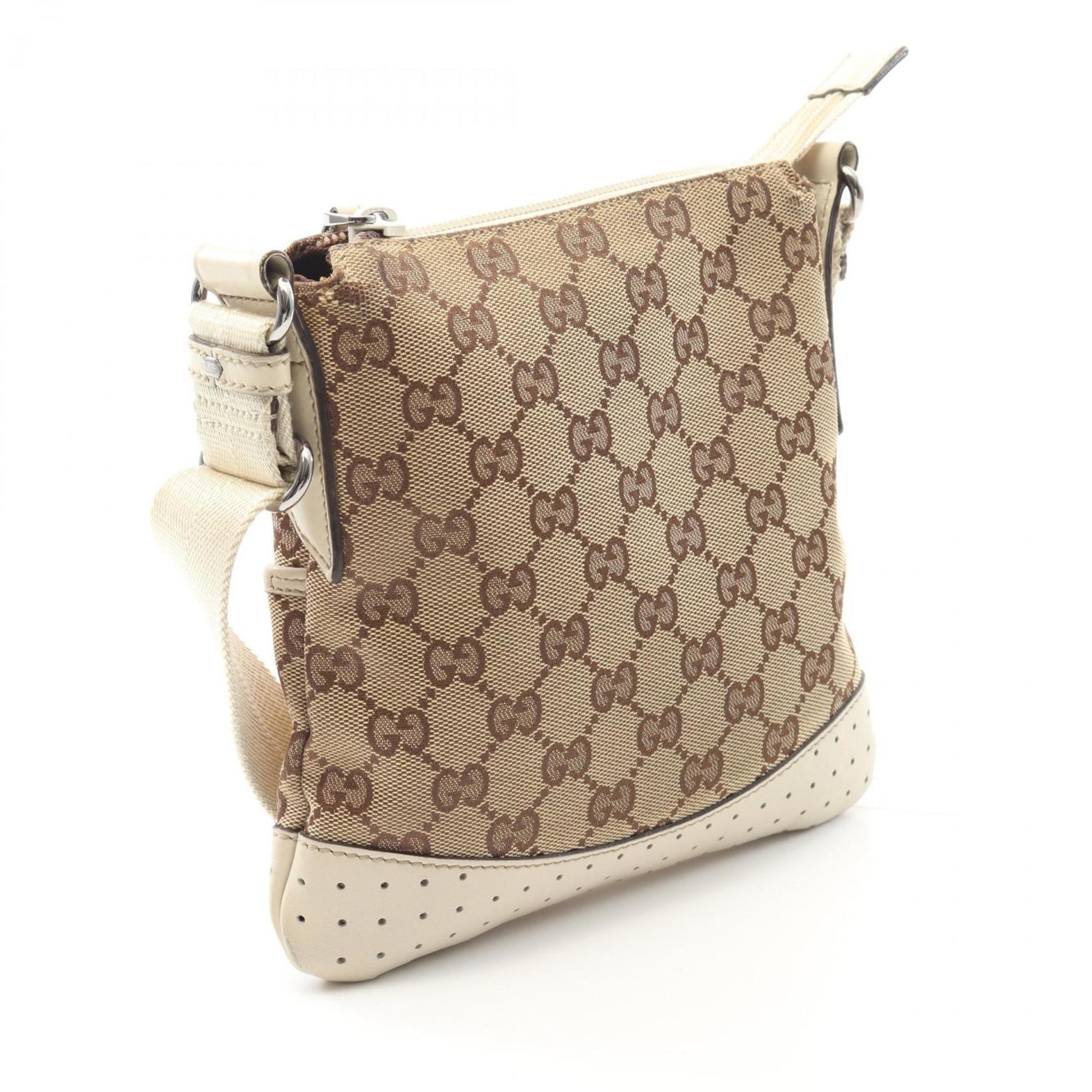 Gucci GG Canvas Shoulder Bag, and Leather, Beige White