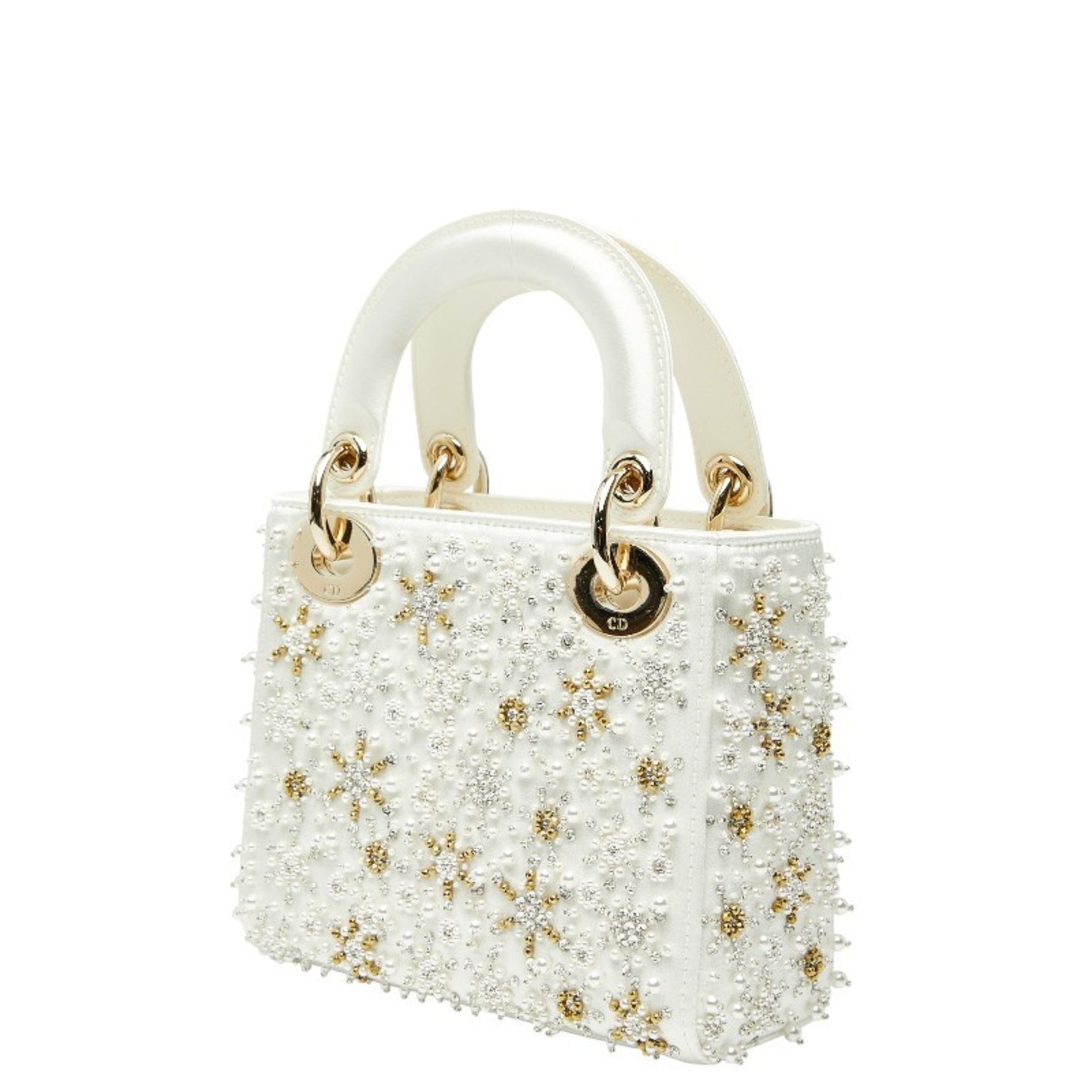 Christian Dior Dior Lady Jeweled Mini Bag, Handbag/Shoulder White/Gold, Silk