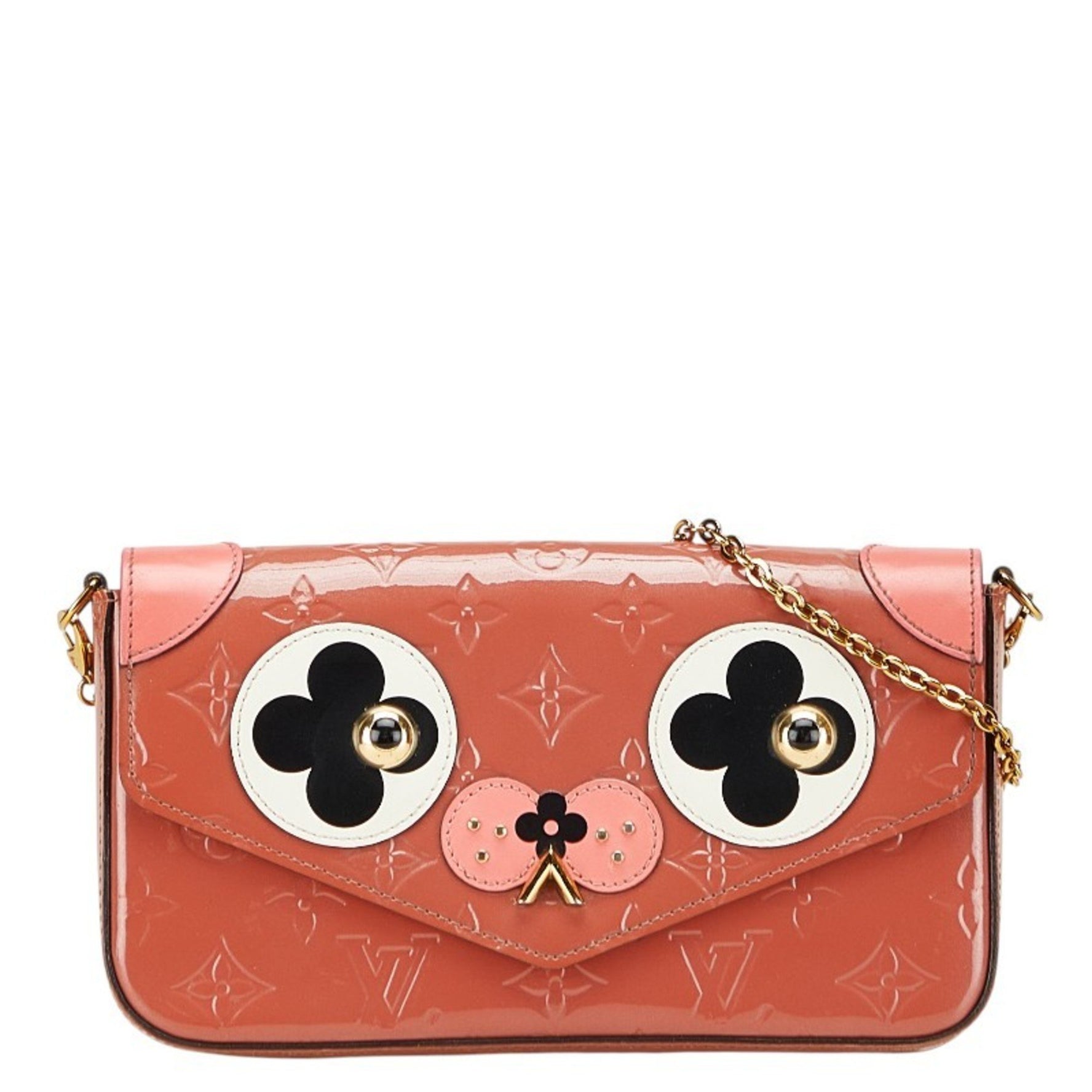 Louis Vuitton Monogram Vernis Pochette Felice Dog Chain Wallet Rose Pink Patent Leather LOUIS VUITTON