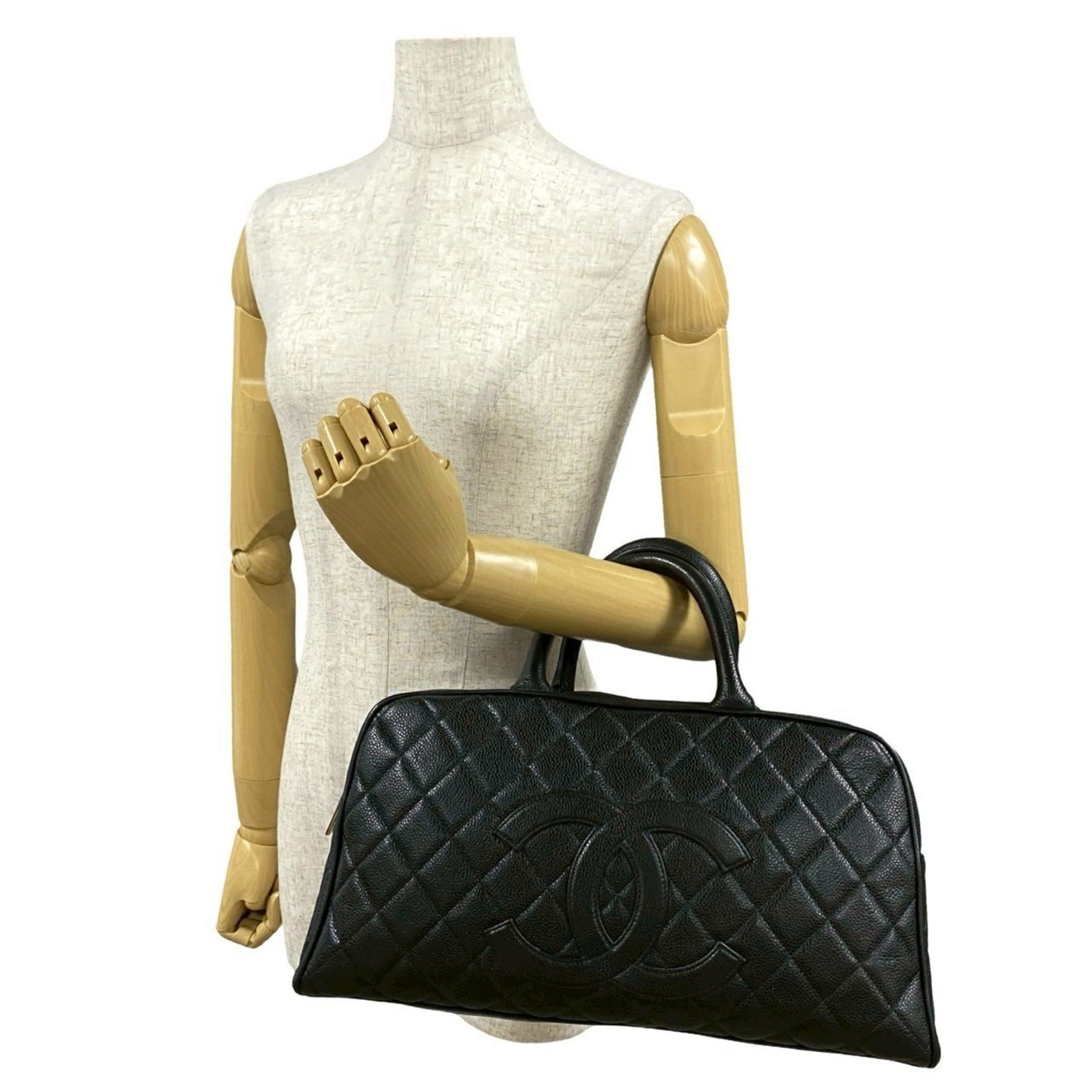 CHANEL Matelasse Coco Mark Caviar Skin Boston Bag Handbag