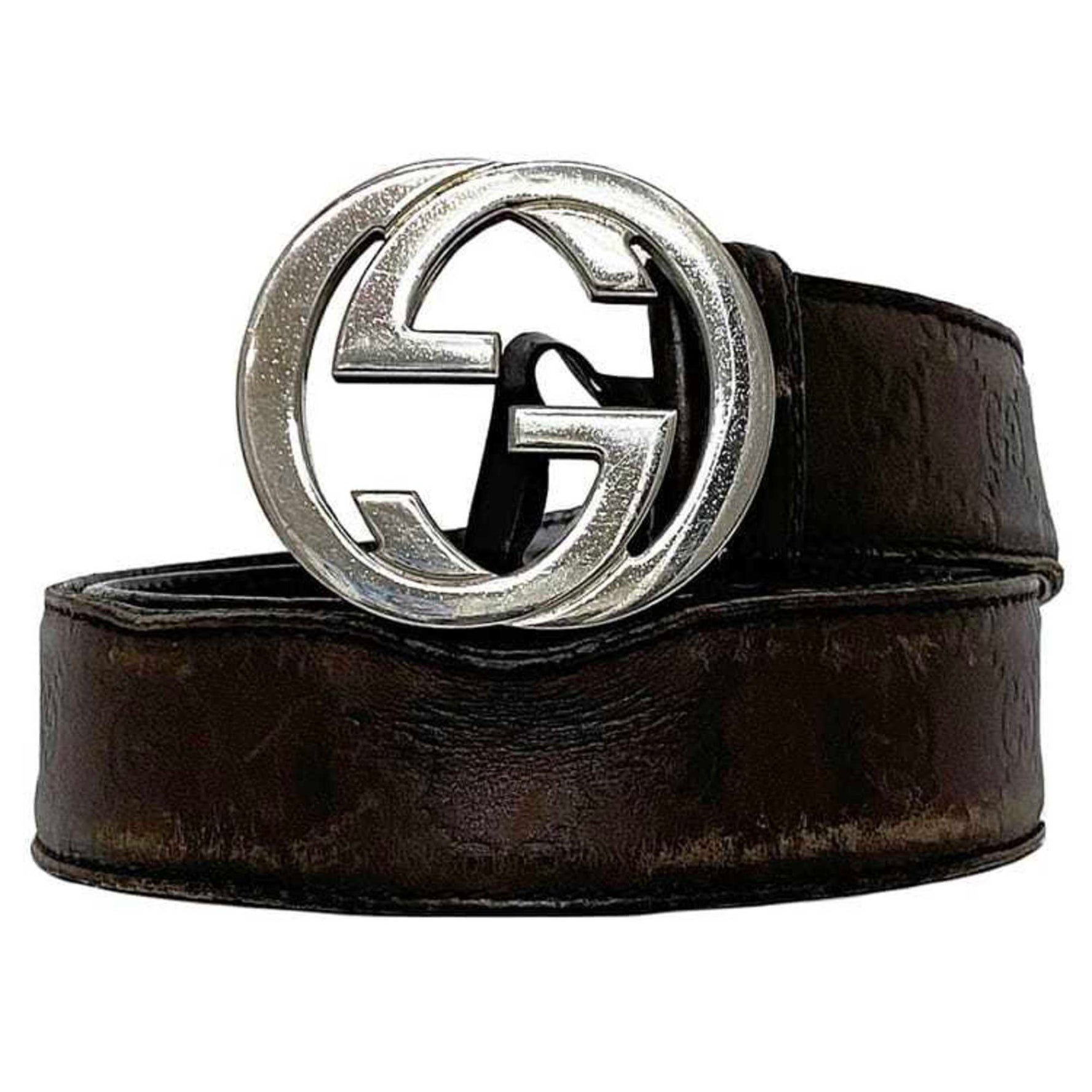Gucci Belt ec-22234 Brown Interlocking Shima Buckle Leather GUCCI GG 82cm Men's