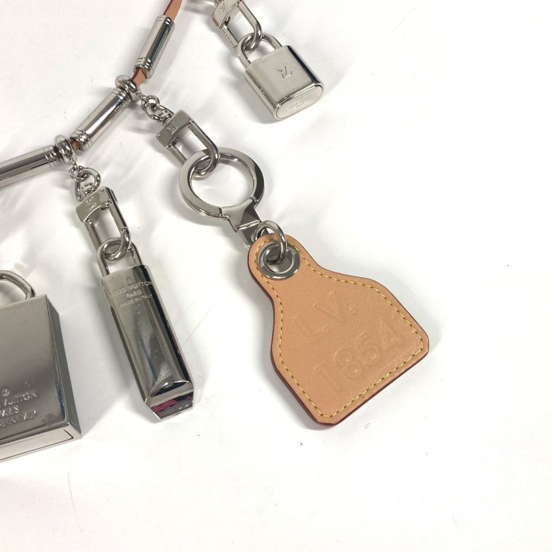 Louis Vuitton Monogram Titanium Logo Big Padlock Key Whistle Shoulder Strap Necklace Metal Leather