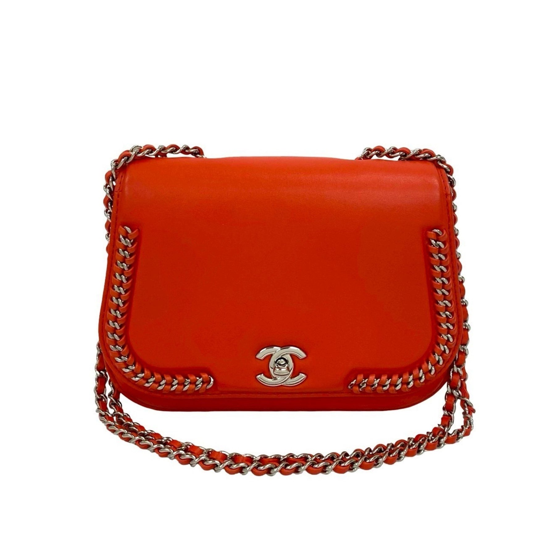 CHANEL Coco Mark Calf Leather Chain Semi Shoulder Bag Pochette 05617