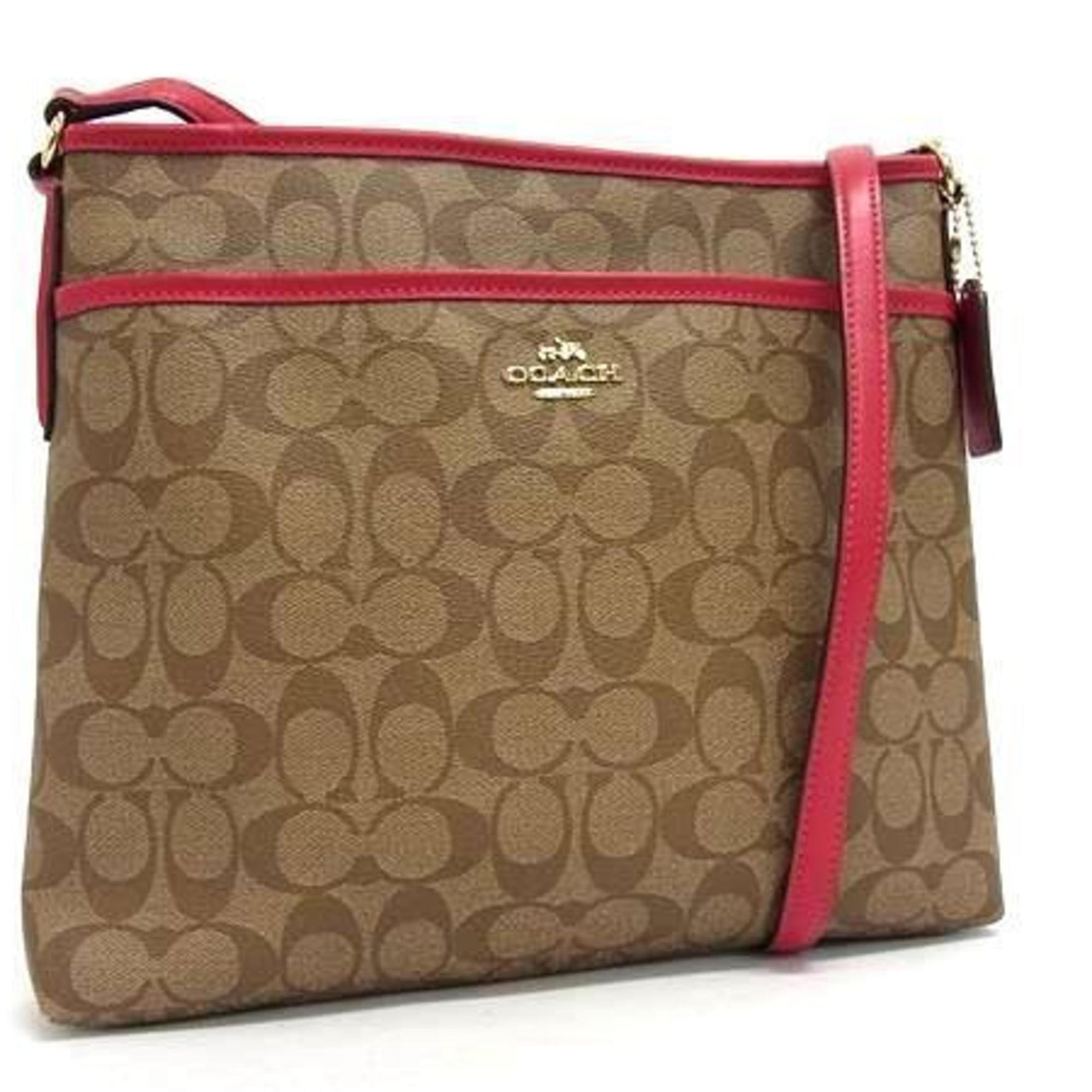 COACH Signature File Bag Brown/Pink/Leather