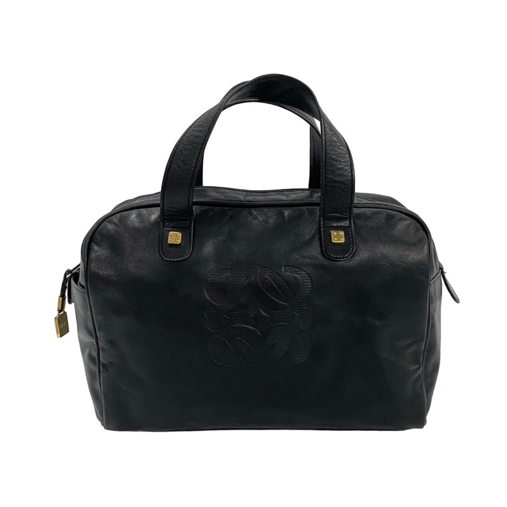 LOEWE Anagram Logo Embossed Leather Genuine Handbag, Mini Boston Bag, Tote