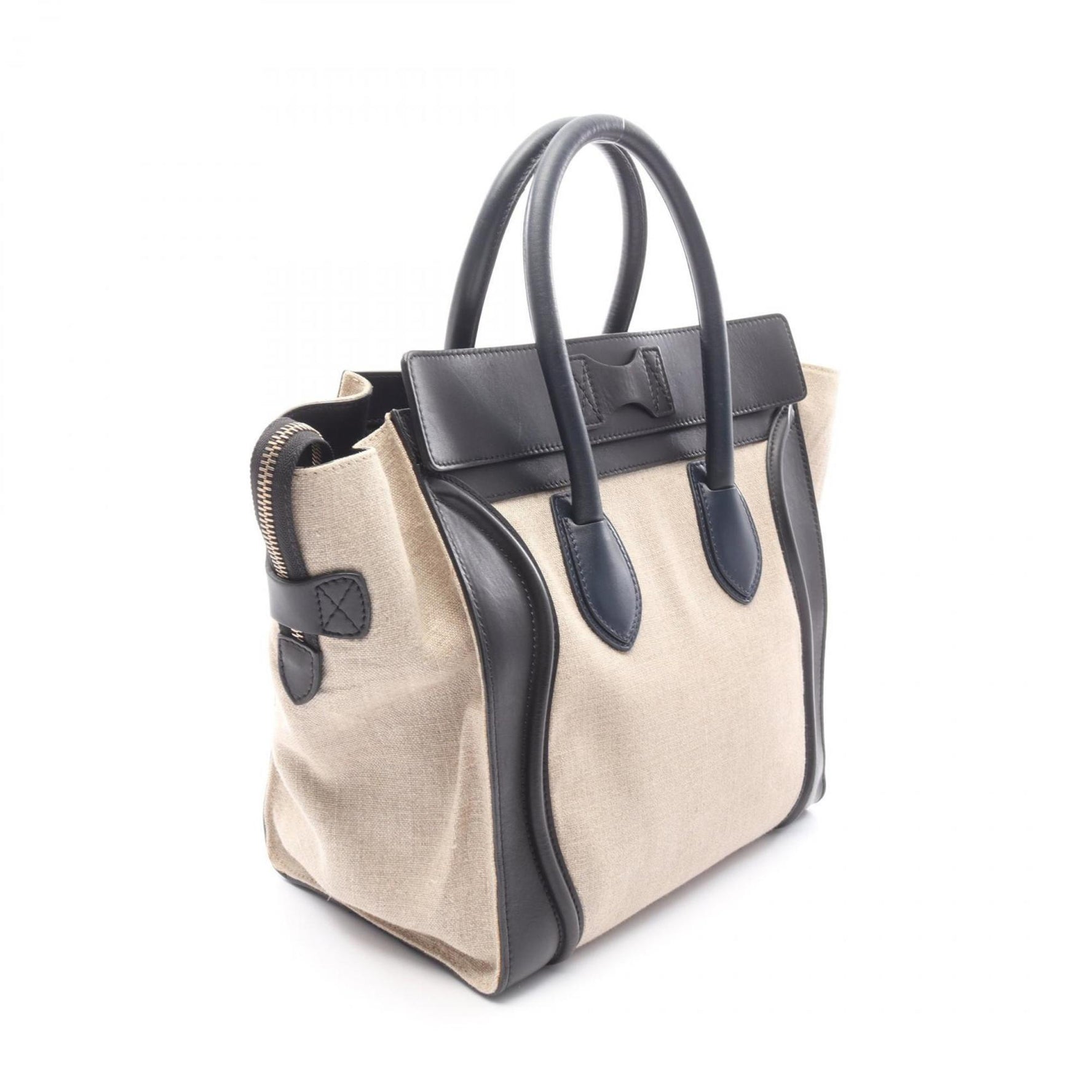 Celine Luggage Mini Shopper Handbag, Canvas and Leather, Beige, Black, Navy