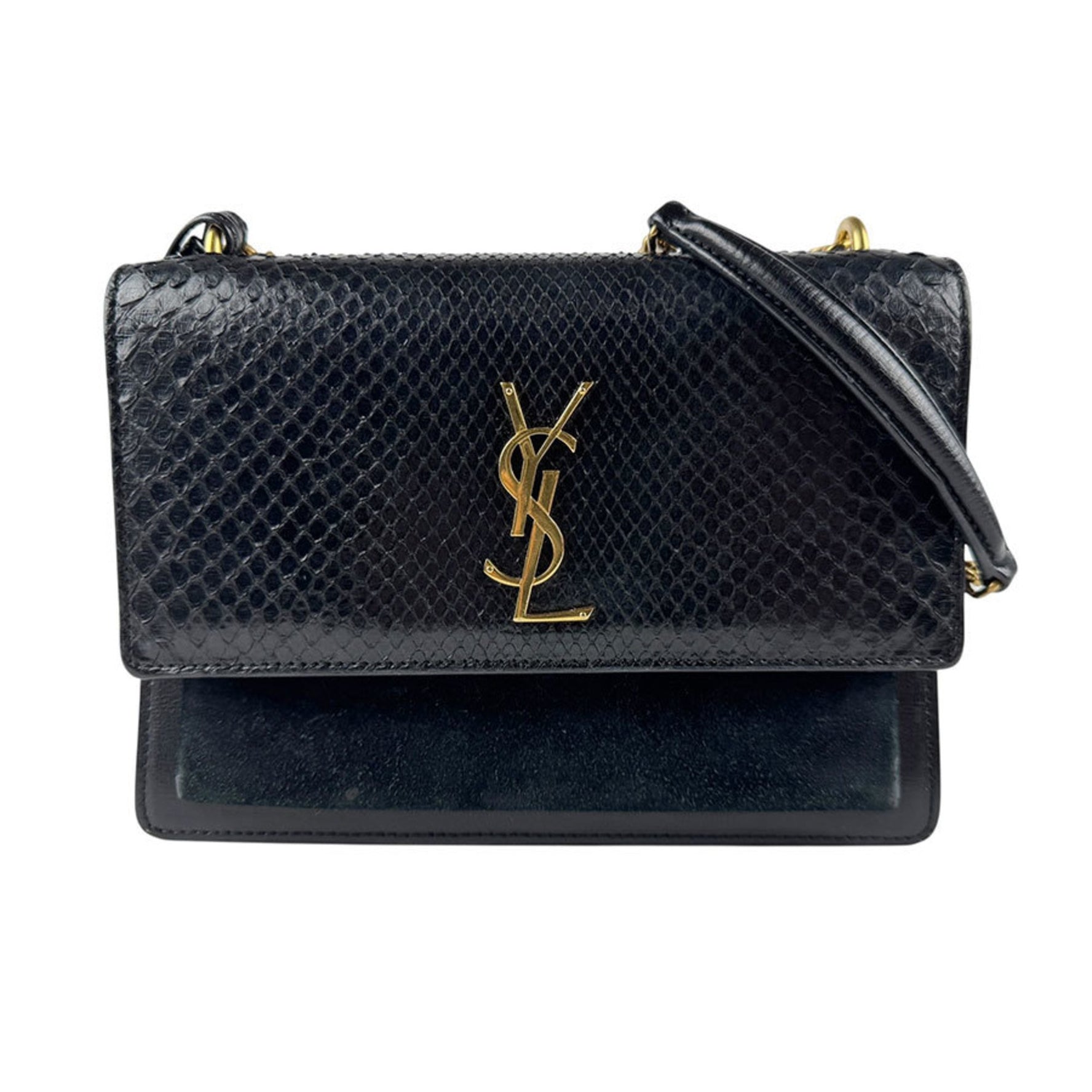 Saint Laurent shoulder bag in embossed leather and suede, gold