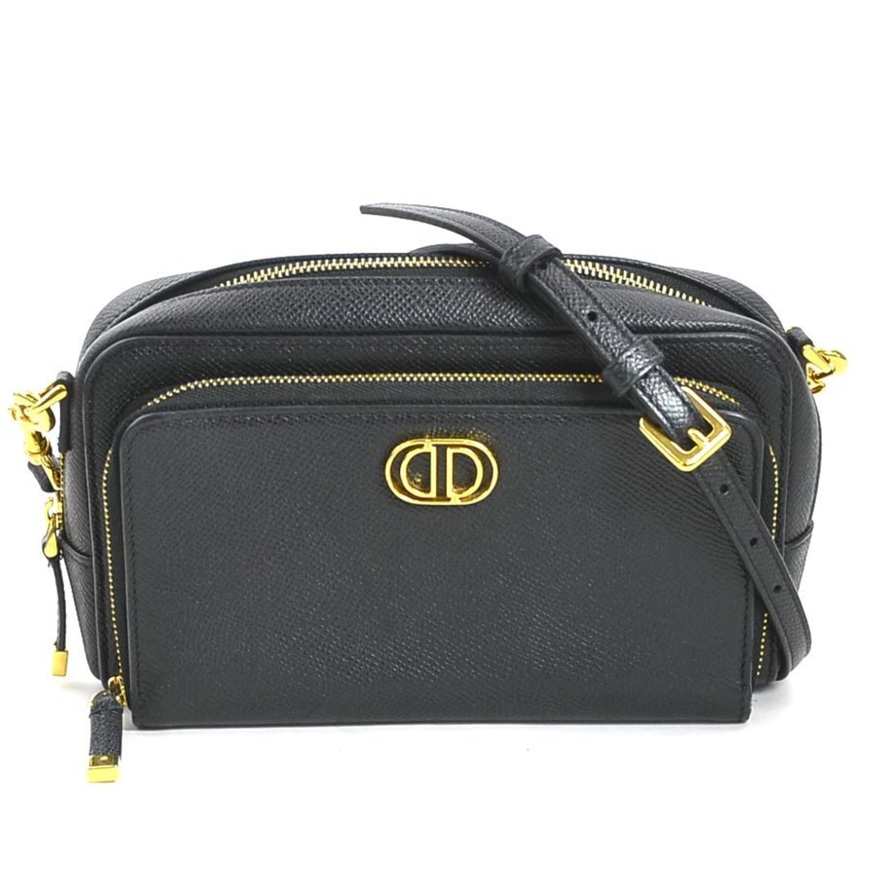 Christian Dior Shoulder Bag Caro Leather Black Women's 90048a