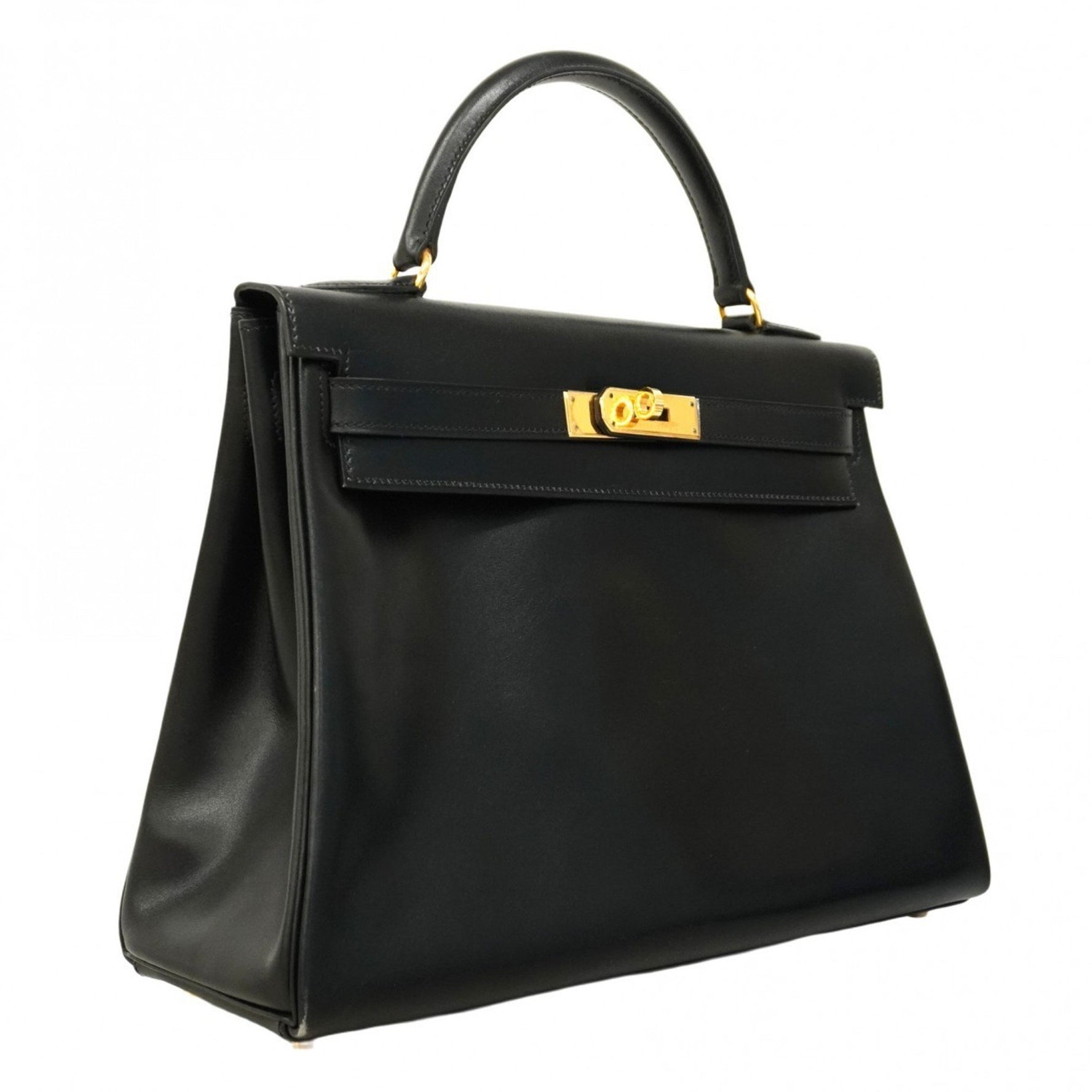Hermes Hermès Kelly 32 Handbag in Black Box Calf Leather with C Stamp for Women