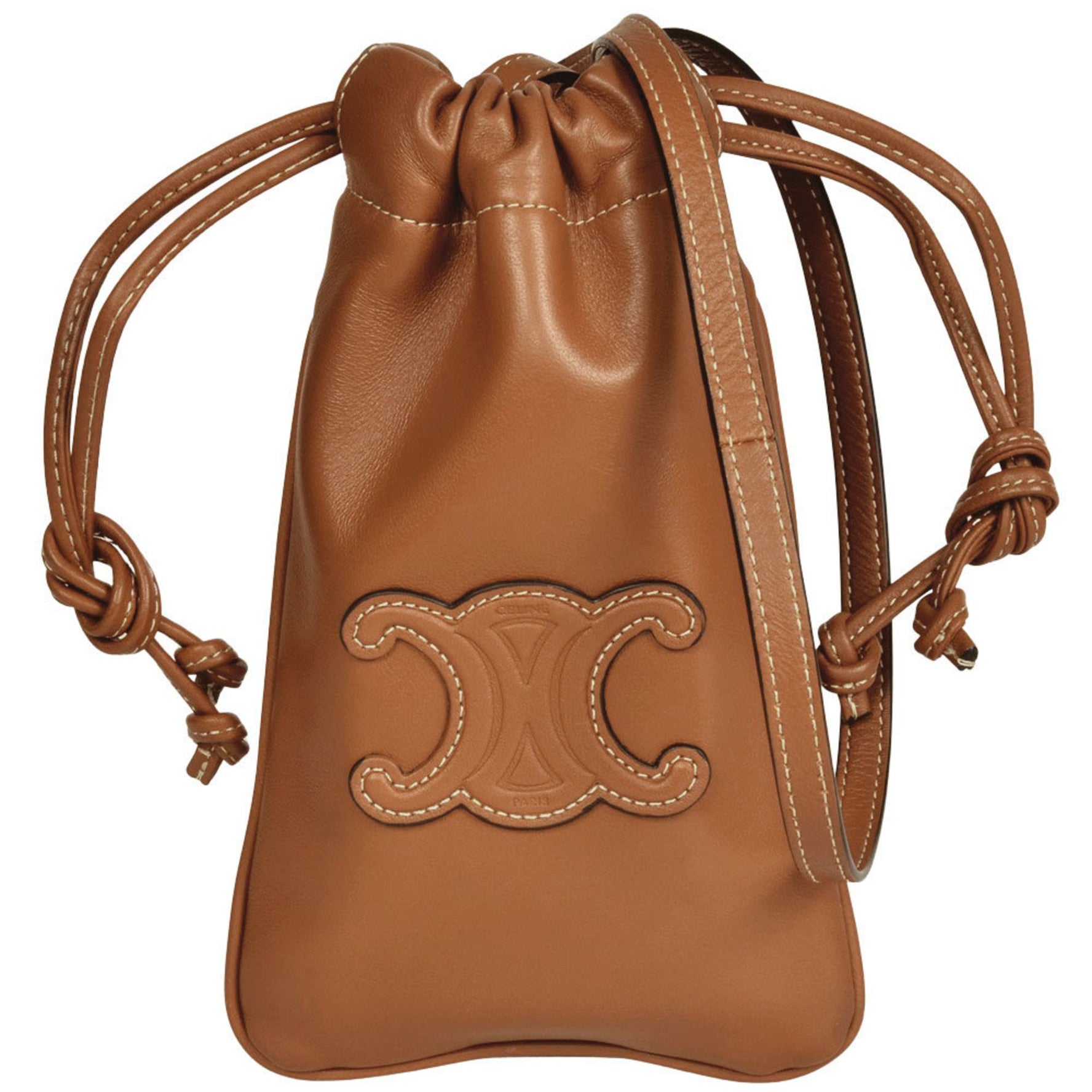Celine Cuir Triomphe Drawstring Mobile Pouch Shoulder Bag Lambskin