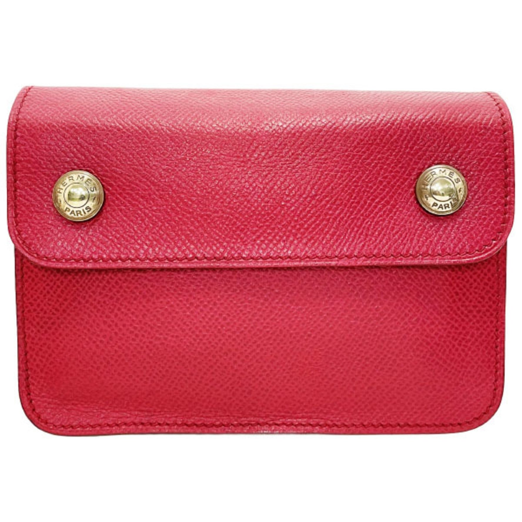 Hermes Pouch Pochette Green Leather Red HERMES Multi Waist Beltless AANN-14187