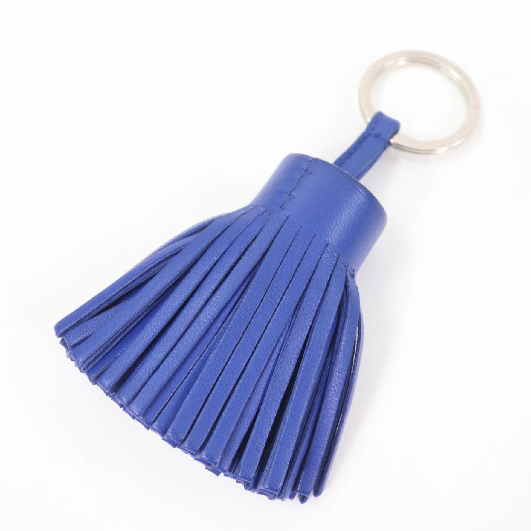 HERMES Carmen Anjou Miro Silver Hardware Key Ring Bag Charm Blue Electric with Box, Made in France