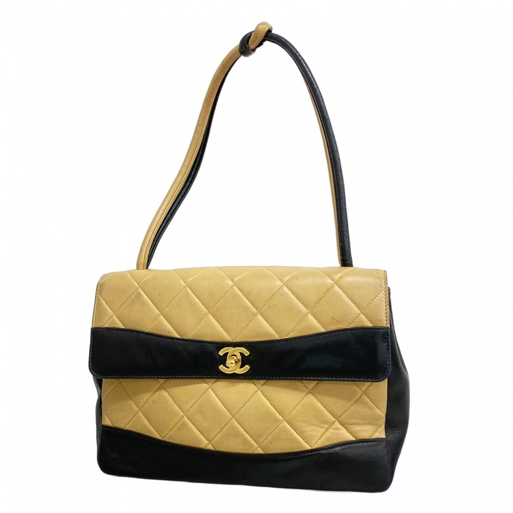 Chanel Matelasse Shoulder Bag, Lambskin, Beige, Black, Women's