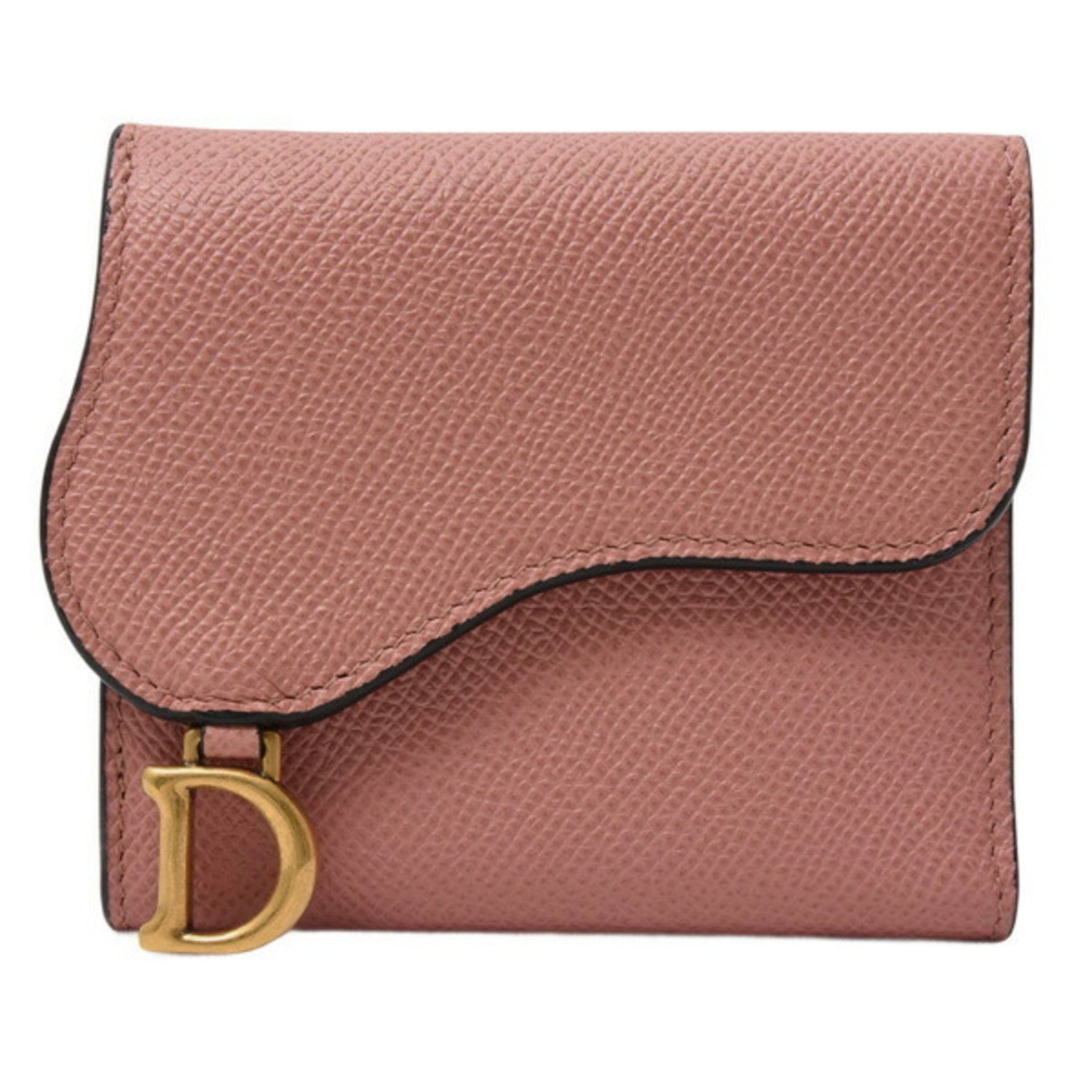 Christian Dior Wallet Saddle Lotus Compact Tri-fold Pink Beige Calfskin