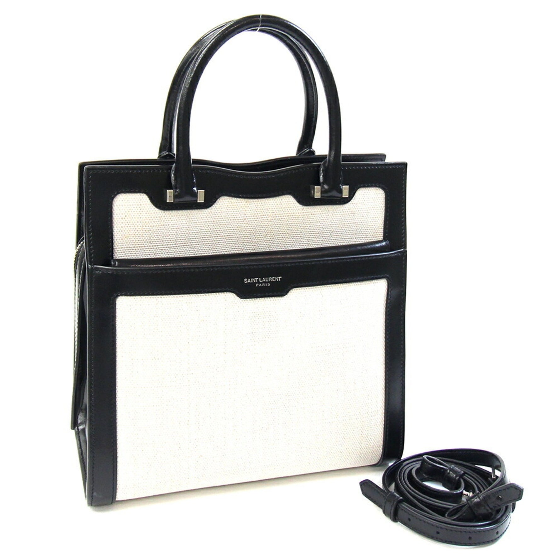 Saint Laurent Up Down Small Handbag Natural Black Coated Canvas Leather Shoulder Bag Clutch SAINT LAURENT