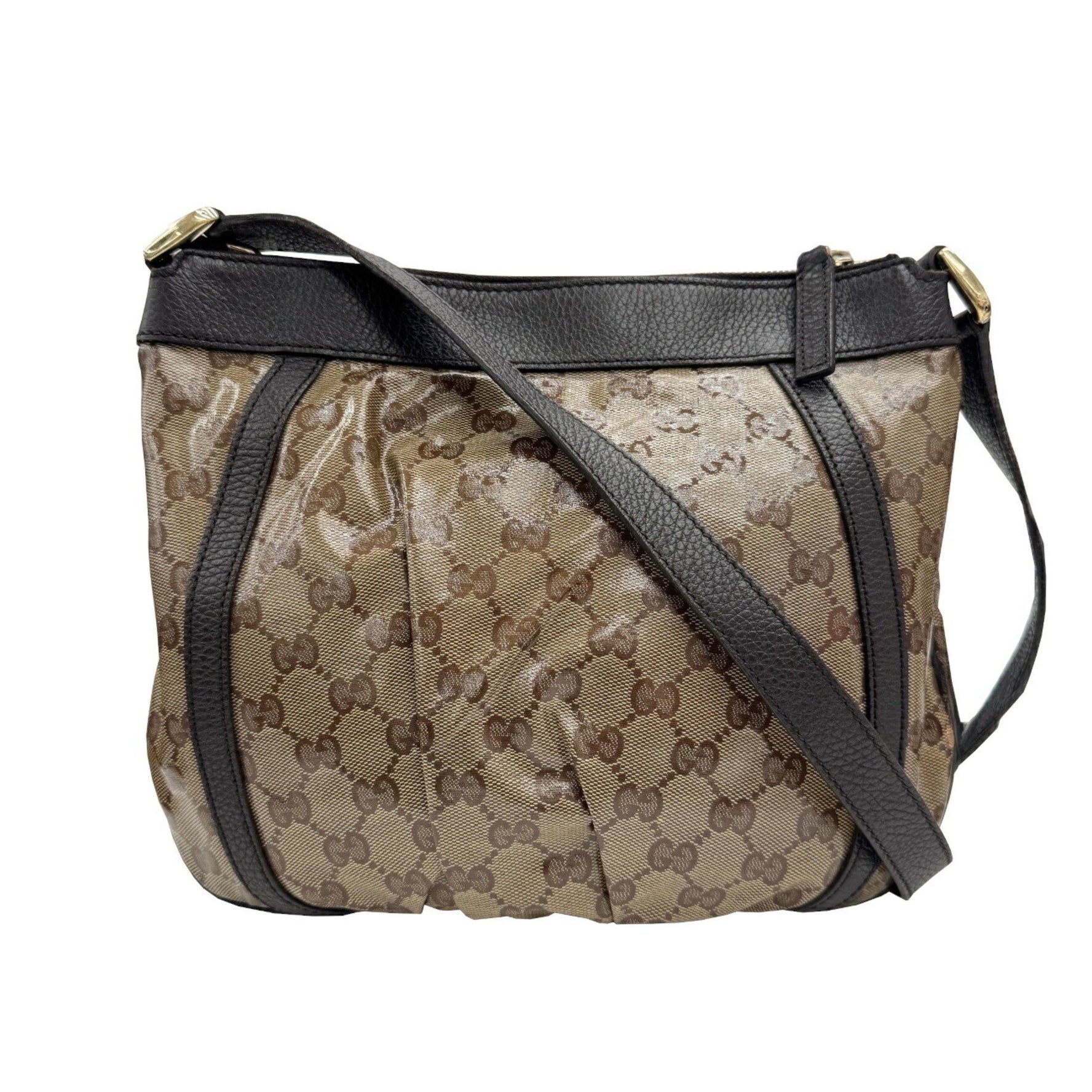 GUCCI Abbey GG Crystal Shoulder Bag in Coated Canvas and Leather, Brown, Women's