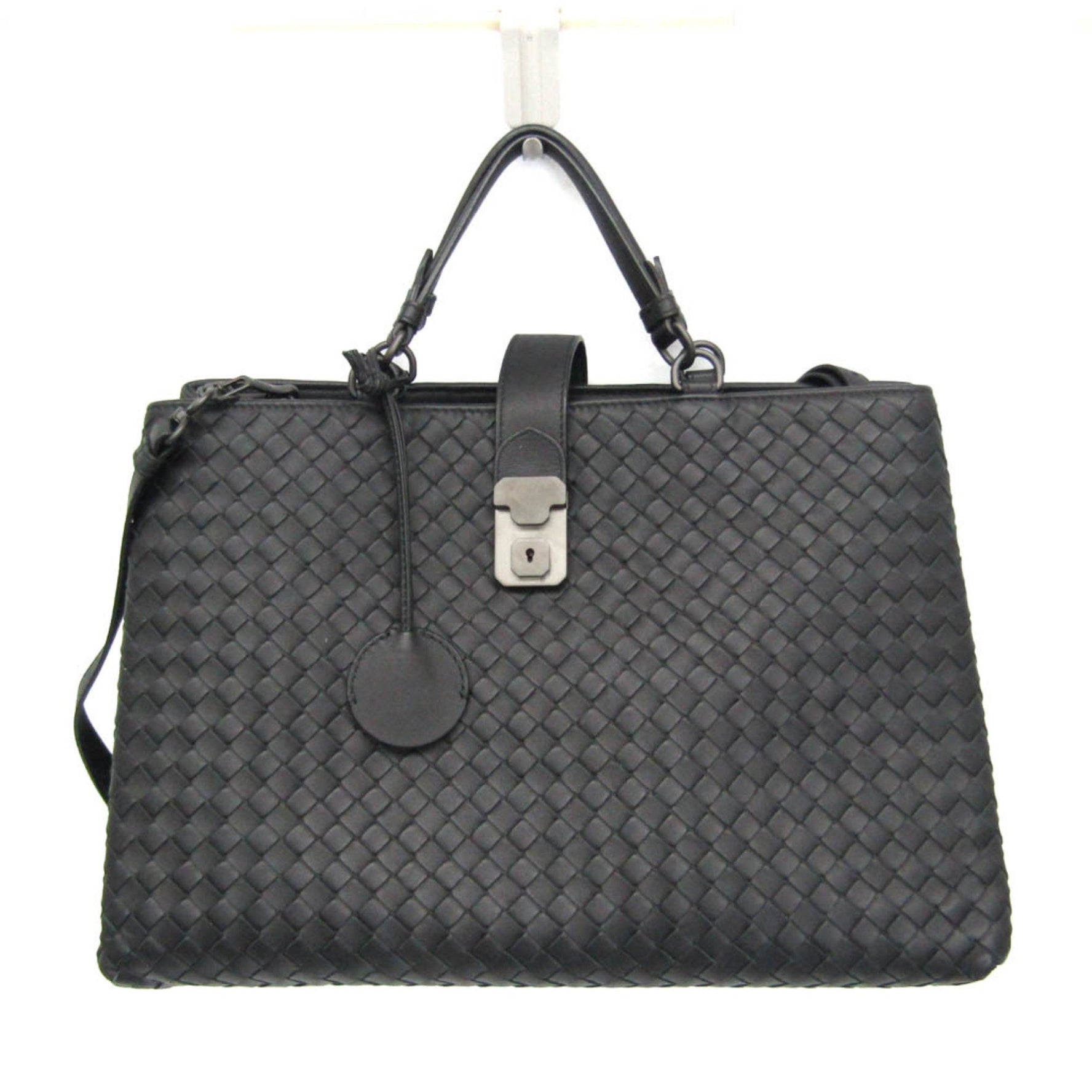 Bottega Veneta Intrecciato Rome Leather Handbag,Shoulder Bag Black
