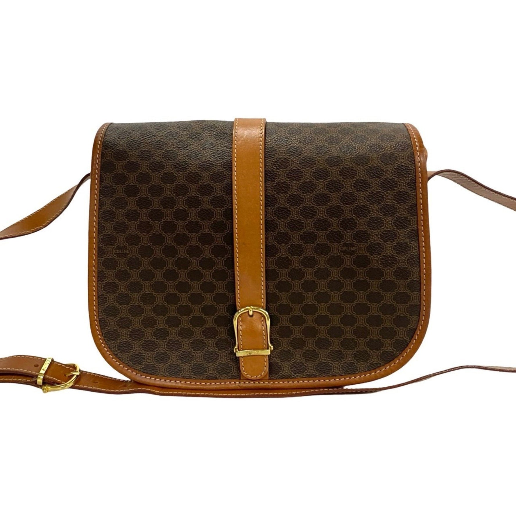 CELINE Vintage Macadam Blason Pattern Leather Shoulder Bag/Pochette/Sacoche 01-10
