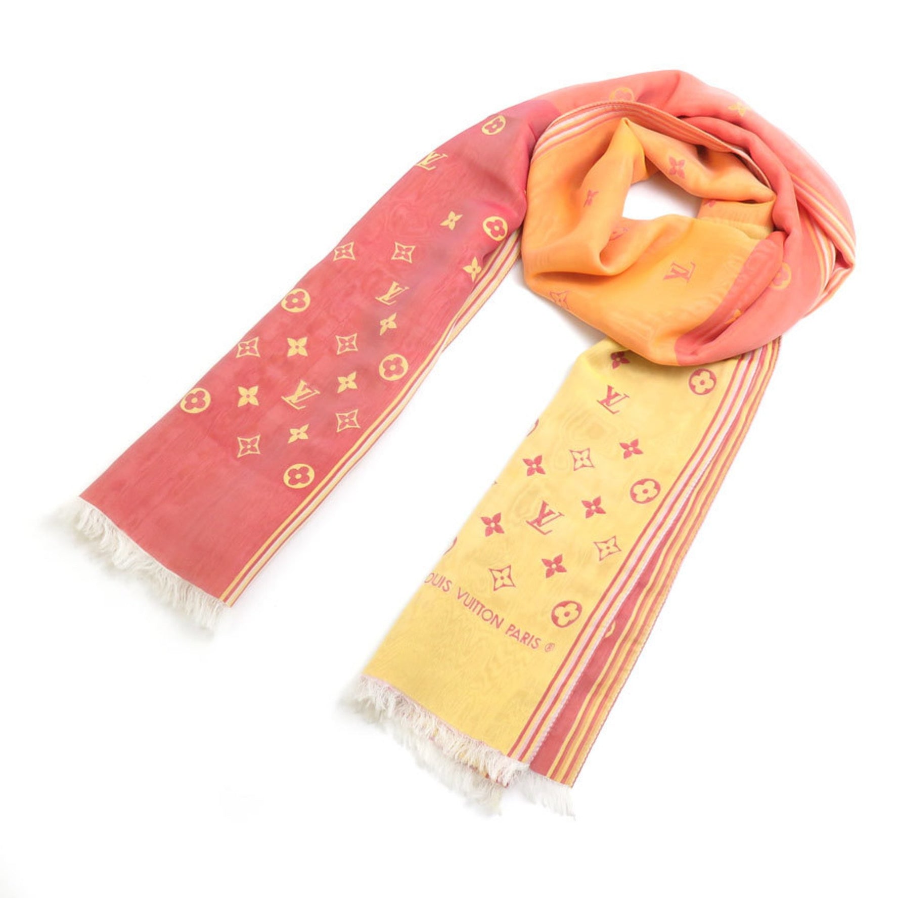 Louis Vuitton Scarf/Muffler Monogram Silk Orange Red Yellow