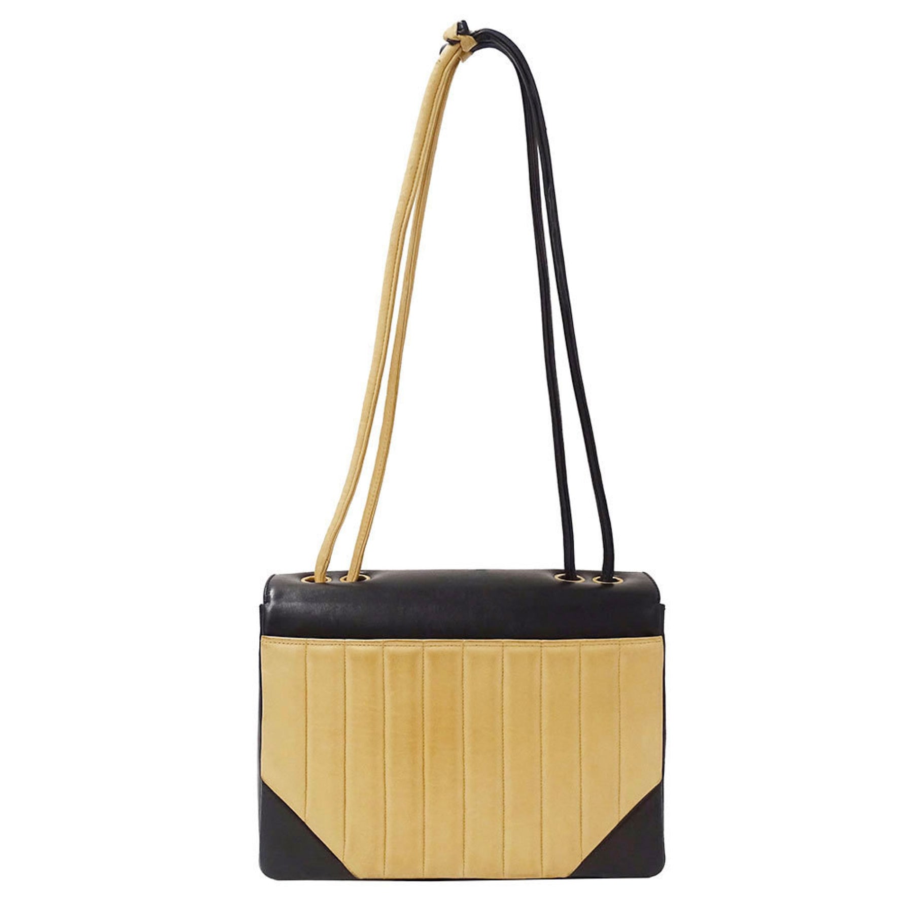 CHANEL Mademoiselle Shoulder Bag in Black and Beige Lambskin with Gold Hardware