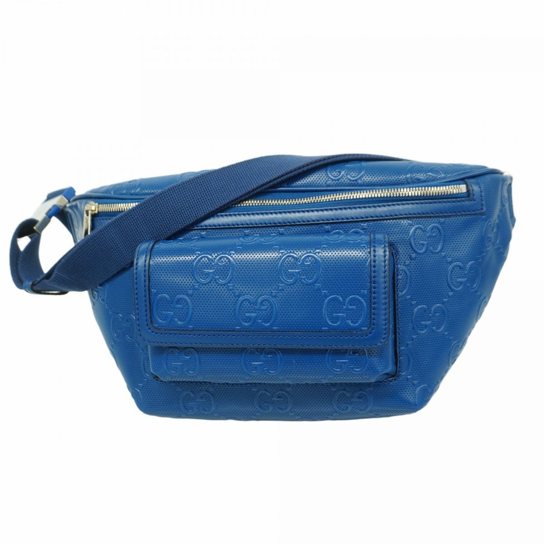 Gucci GG Embossed Body Bag Leather Blue Men's