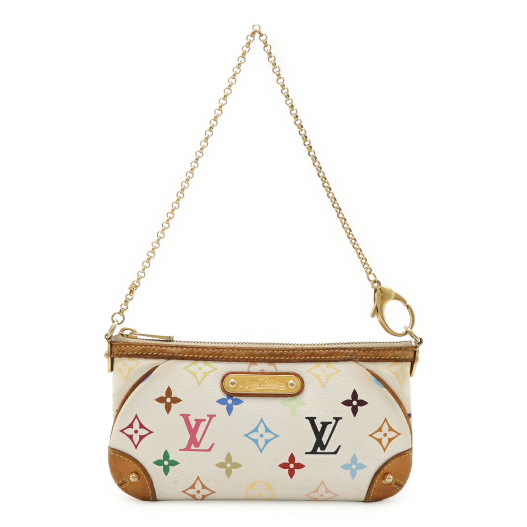 LOUIS VUITTON Monogram Multicolore Pochette Mira MM Chain Accessory Pouch Blanc White