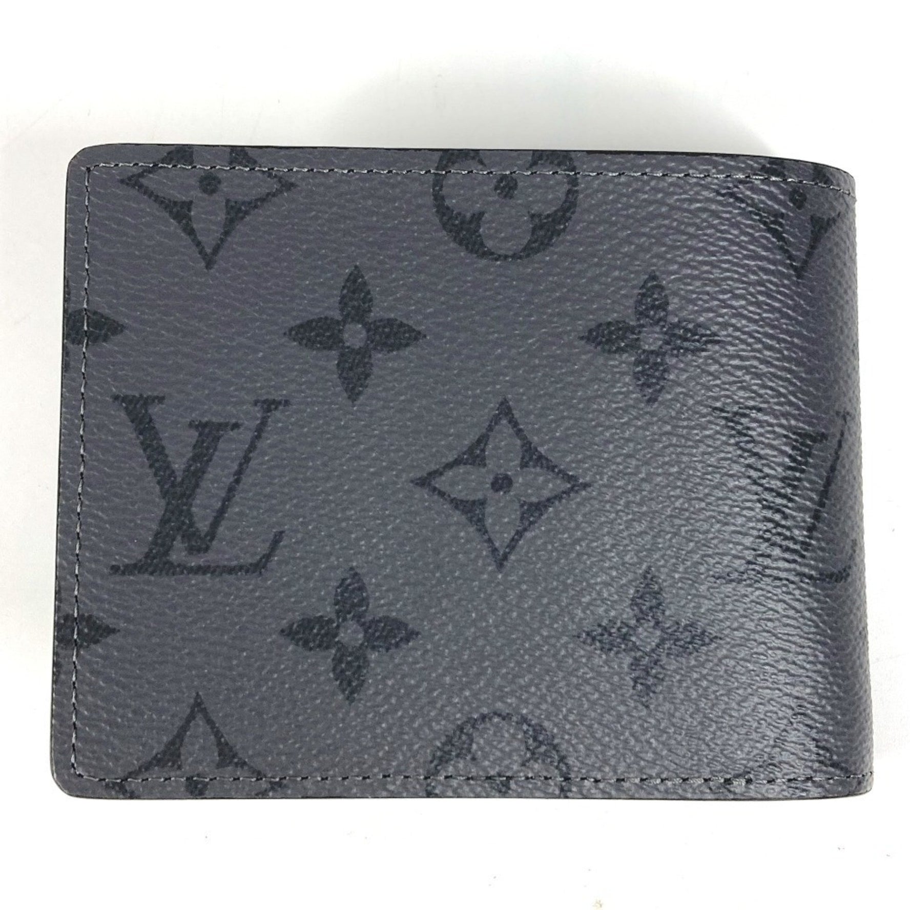 LOUIS VUITTON Monogram Eclipse Reverse Portefeuille Slender Compact Wallet with Bill Bifold Wallet, Canvas, Gray, Like New