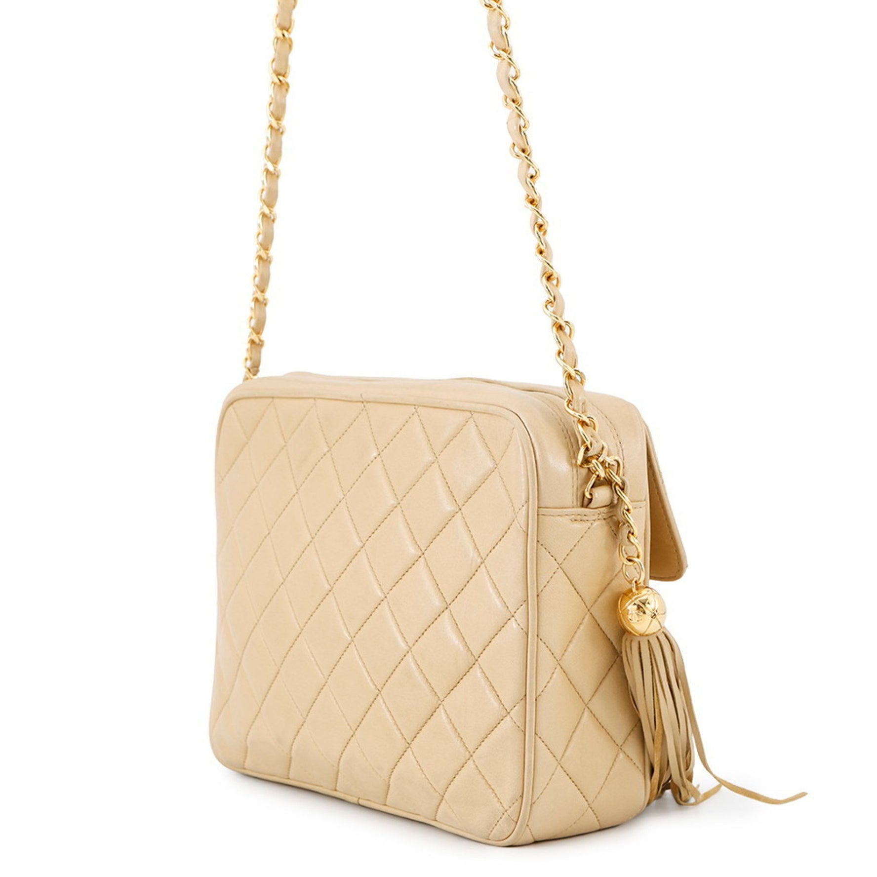 Chanel chain shoulder bag, matelasse, Coco mark, tassel, lambskin