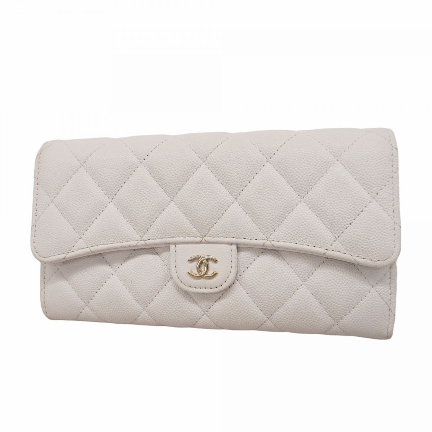 Chanel Matelasse Caviar Leather Long Wallet in White Champagne for Women