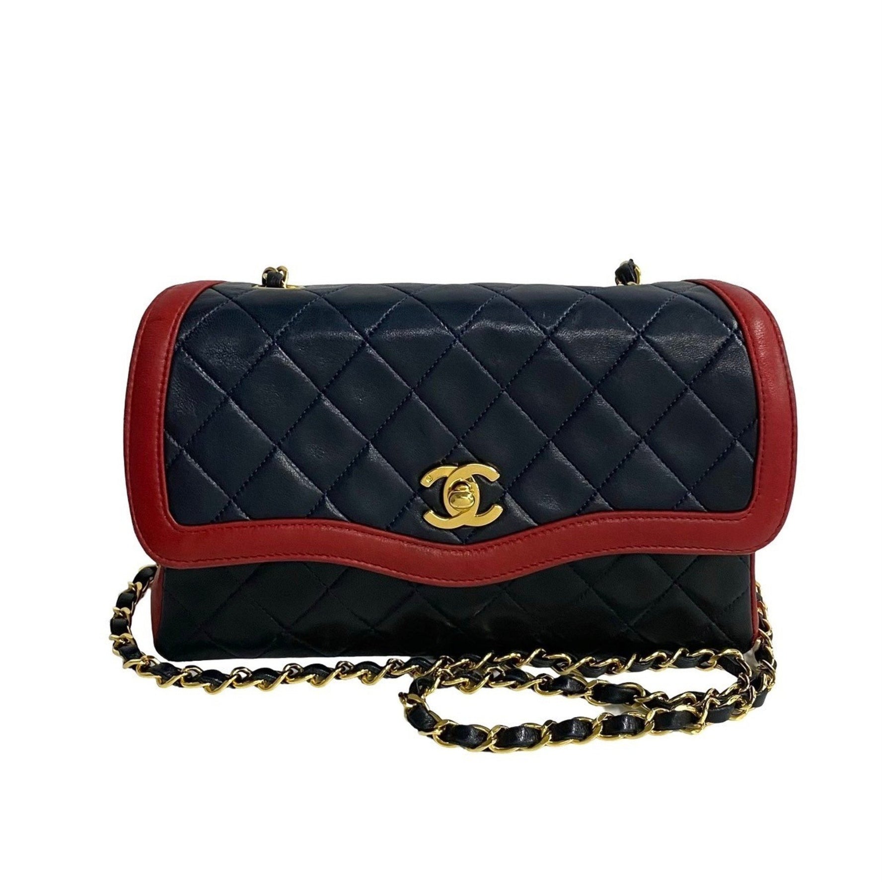 CHANEL Matelasse Coco Mark Lambskin Leather Chain Shoulder Bag Navy