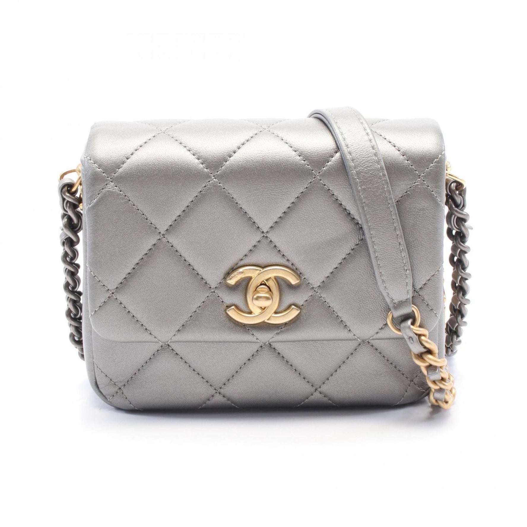 CHANEL Matelasse Shoulder Bag Leather Women's Silver AS2733