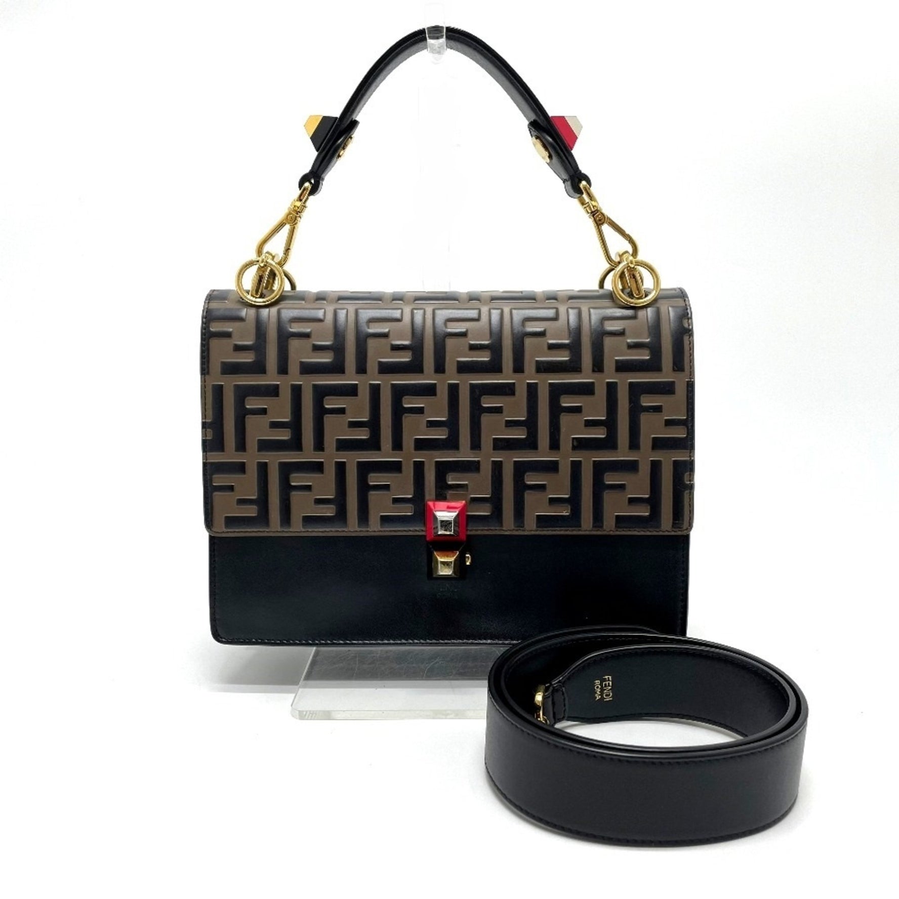 FENDI FF Zucca Canai Shoulder Bag/Handbag Leather Brown/Black