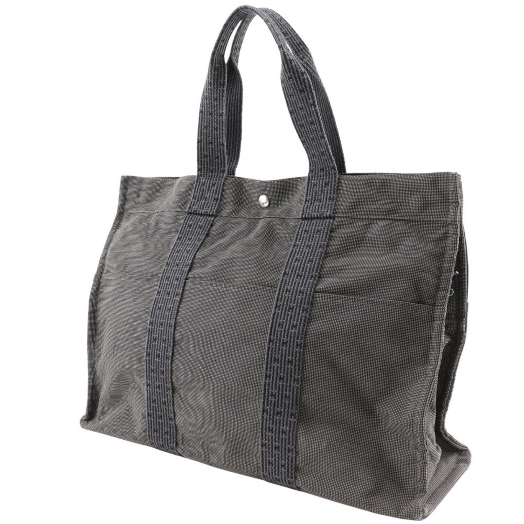 Hermes Airline Tote GM Bag Nylon Canvas Grey Snap Button Herline Unisex