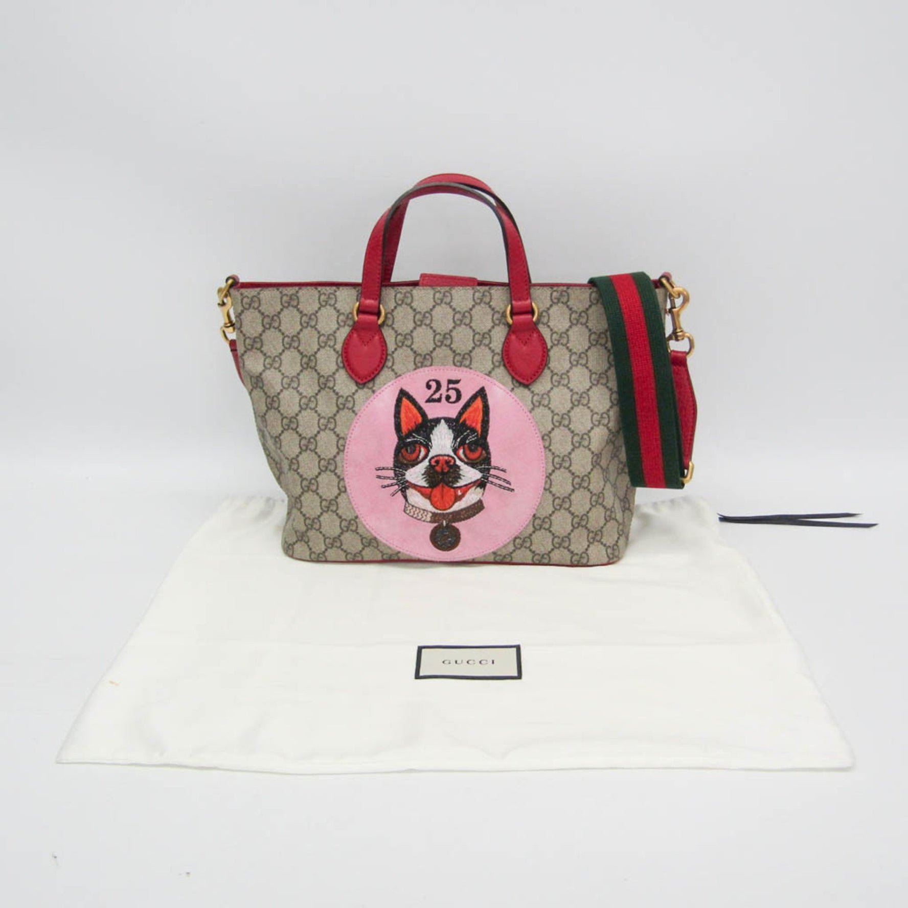 Gucci Bosco GG Supreme,Leather Handbag,Shoulder Bag Beige,Red Color