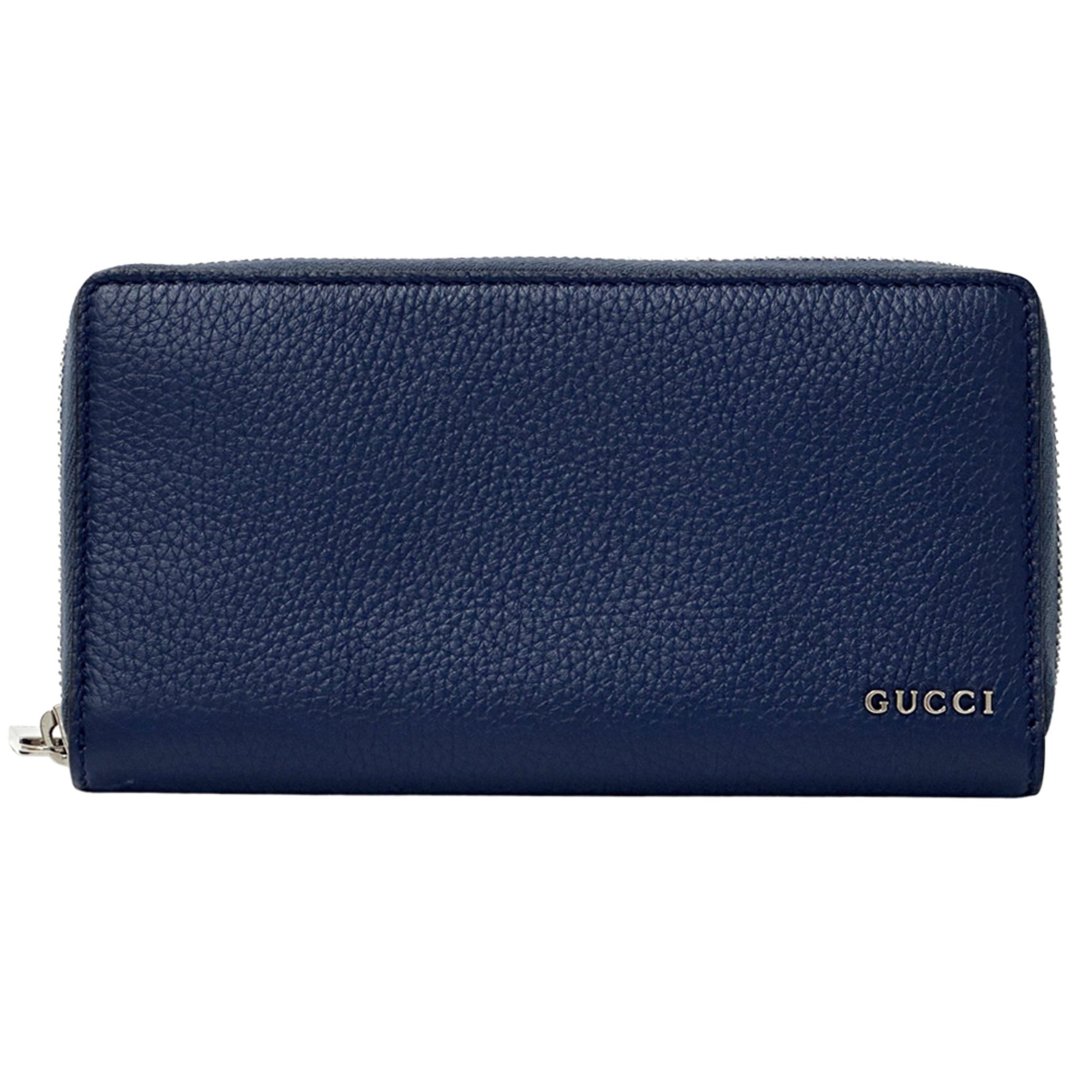 Gucci Long Leather Wallet, with Round Zipper and Silver Hardware