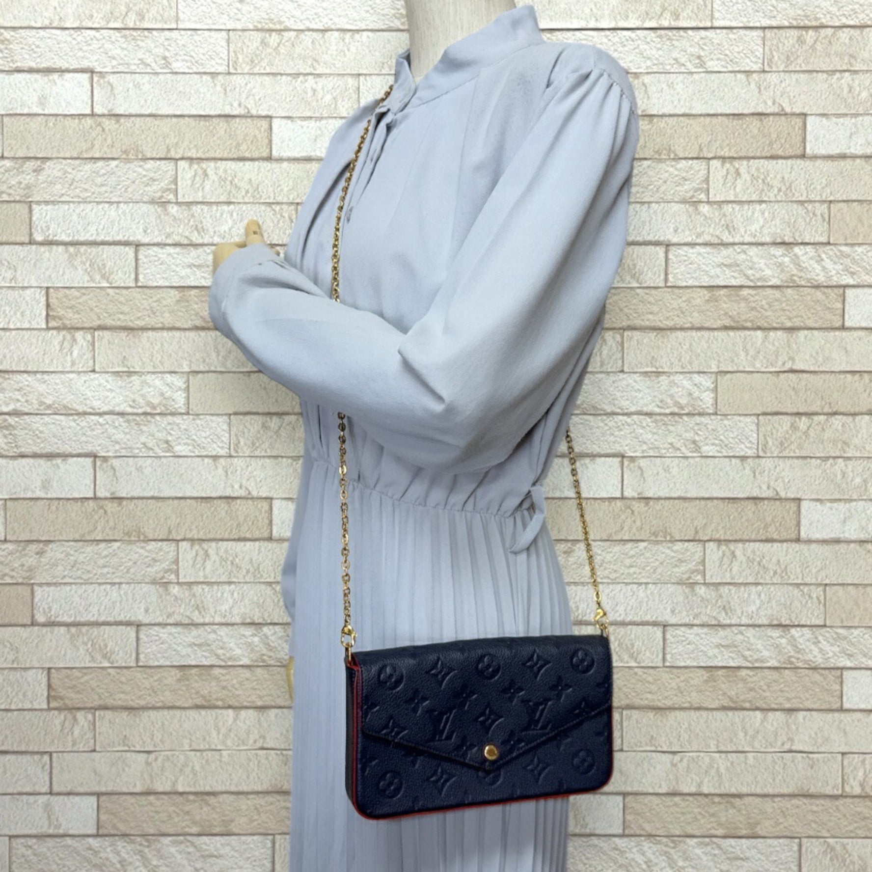 Louis Vuitton Pochette Felicie Monogram Empreinte Shoulder Bag M64099 Navy Women's LOUIS VUITTON Chain