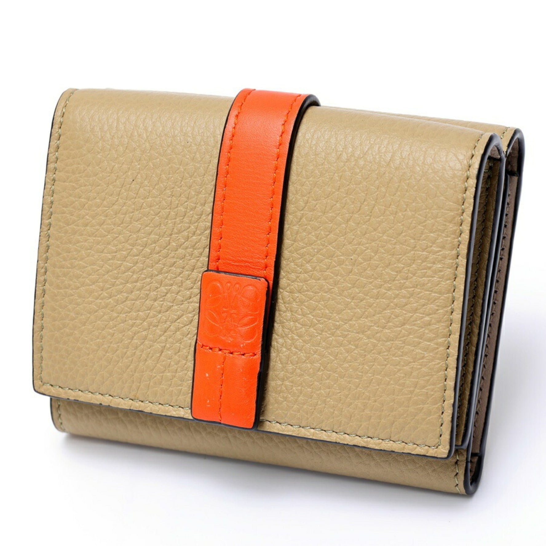 LOEWE Trifold Wallet Soft Grain Calf Greige Orange
