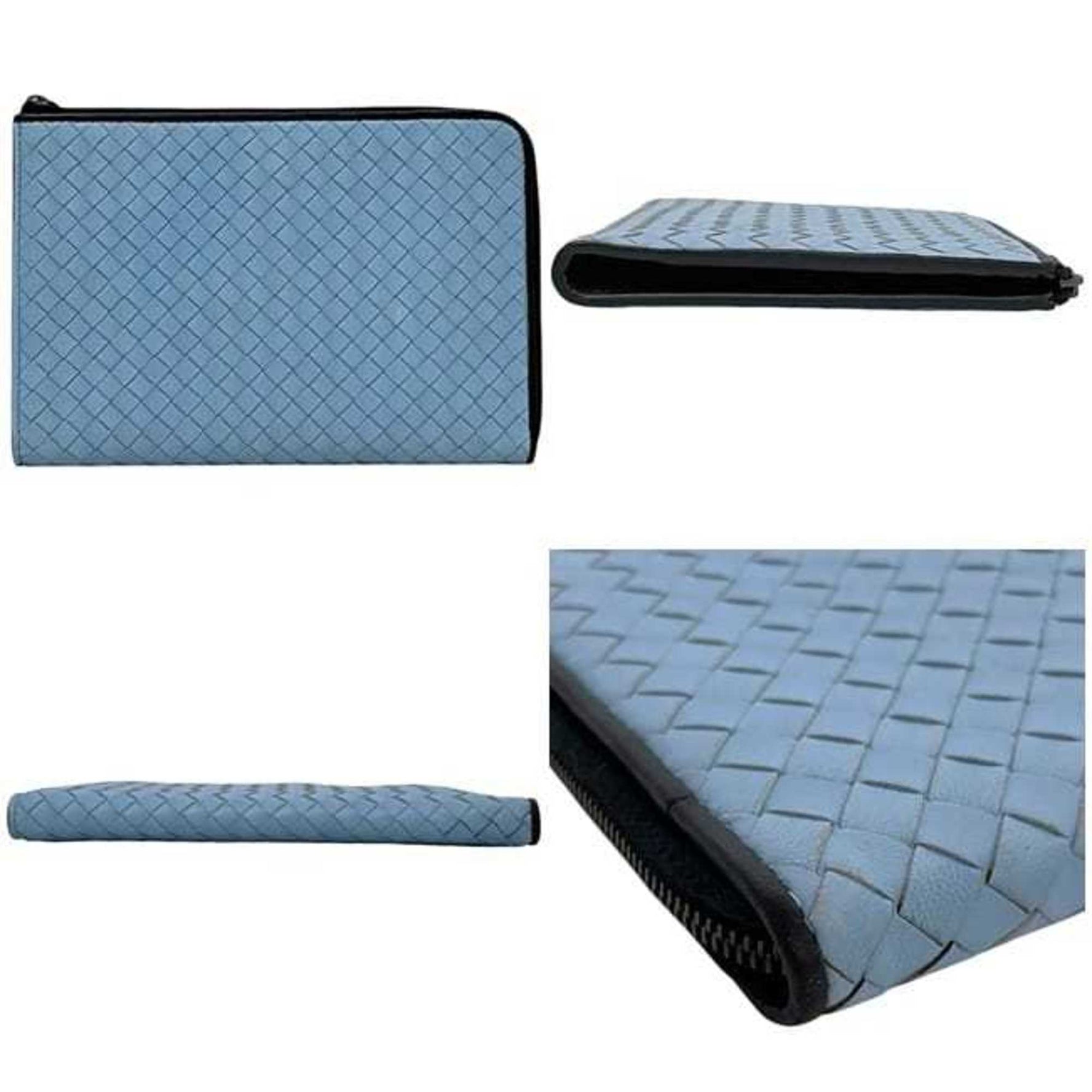Bottega Veneta L-shaped document case in blue and black intrecciato leather Light wallet/clutch bag women.