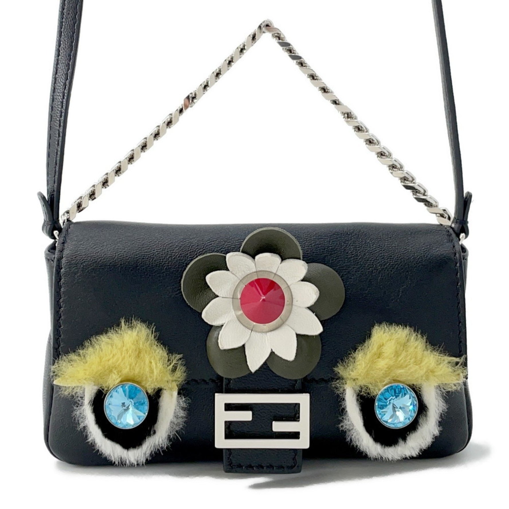FENDI Handbag Monster Micro Baguette UETTE Pochette Black