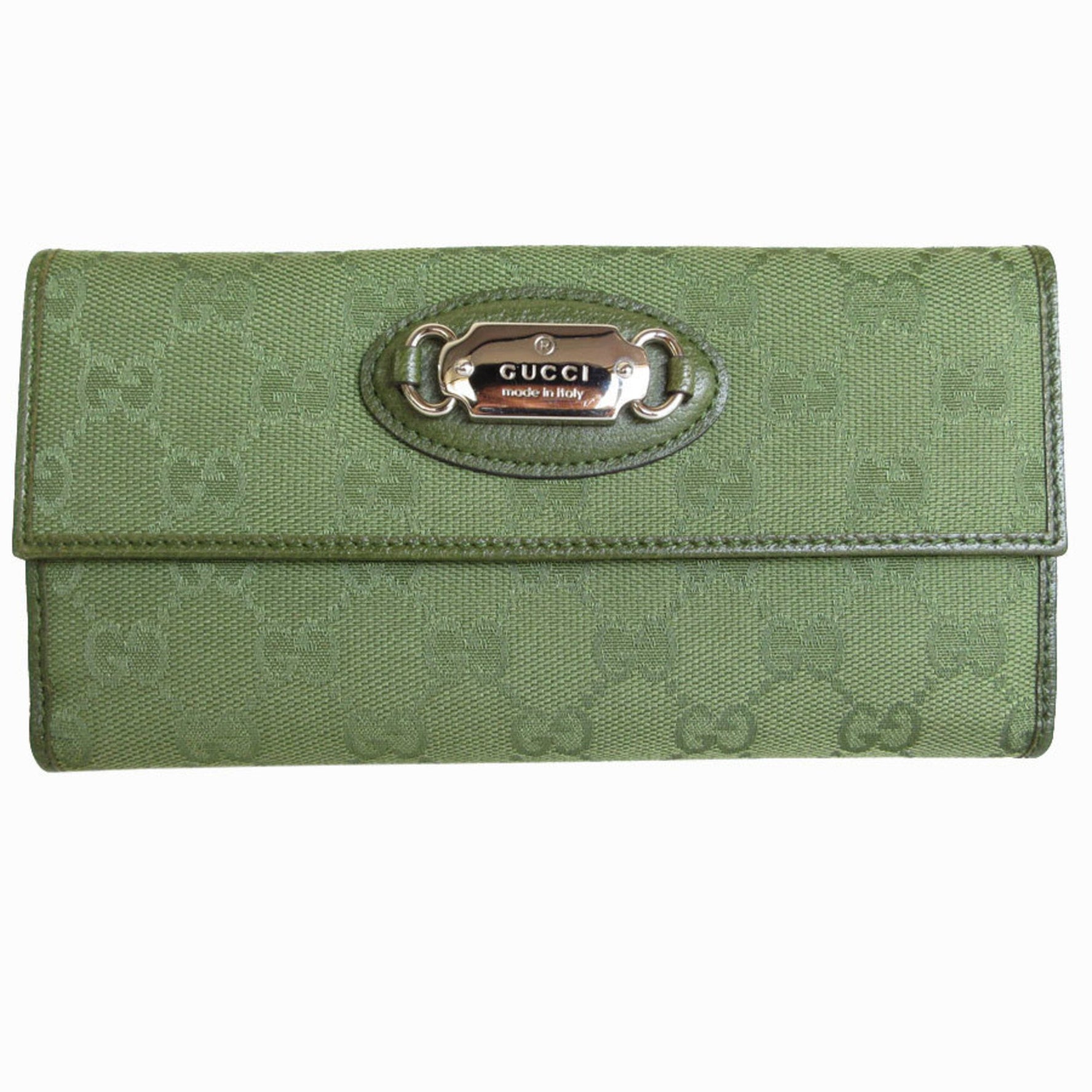 GUCCI Bi-fold long wallet GG canvas khaki green silver women's s0102a